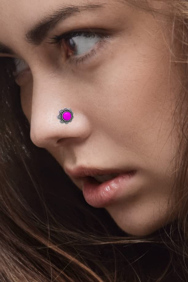 SJ SHUBHAM JEWELLERS™ 925 sterling Silver handmade Antique oxidized nose pin for women (P)