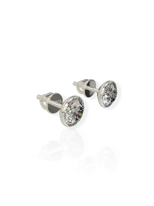 925 Sterling Silver Round-Shape Cubic Zirconia Cup-Setting Stud Earring for Women Girls