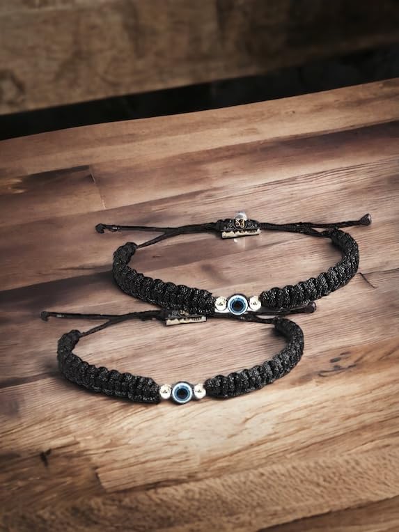 SJ SHUBHAM JEWELLERS™ 100% Authentic Sterling Silver Adjustable Ball Black Cord with Evil Eye Nazar Anklet for Women & Girls (Anklet) - JewelYaari By Shubham Jewellers