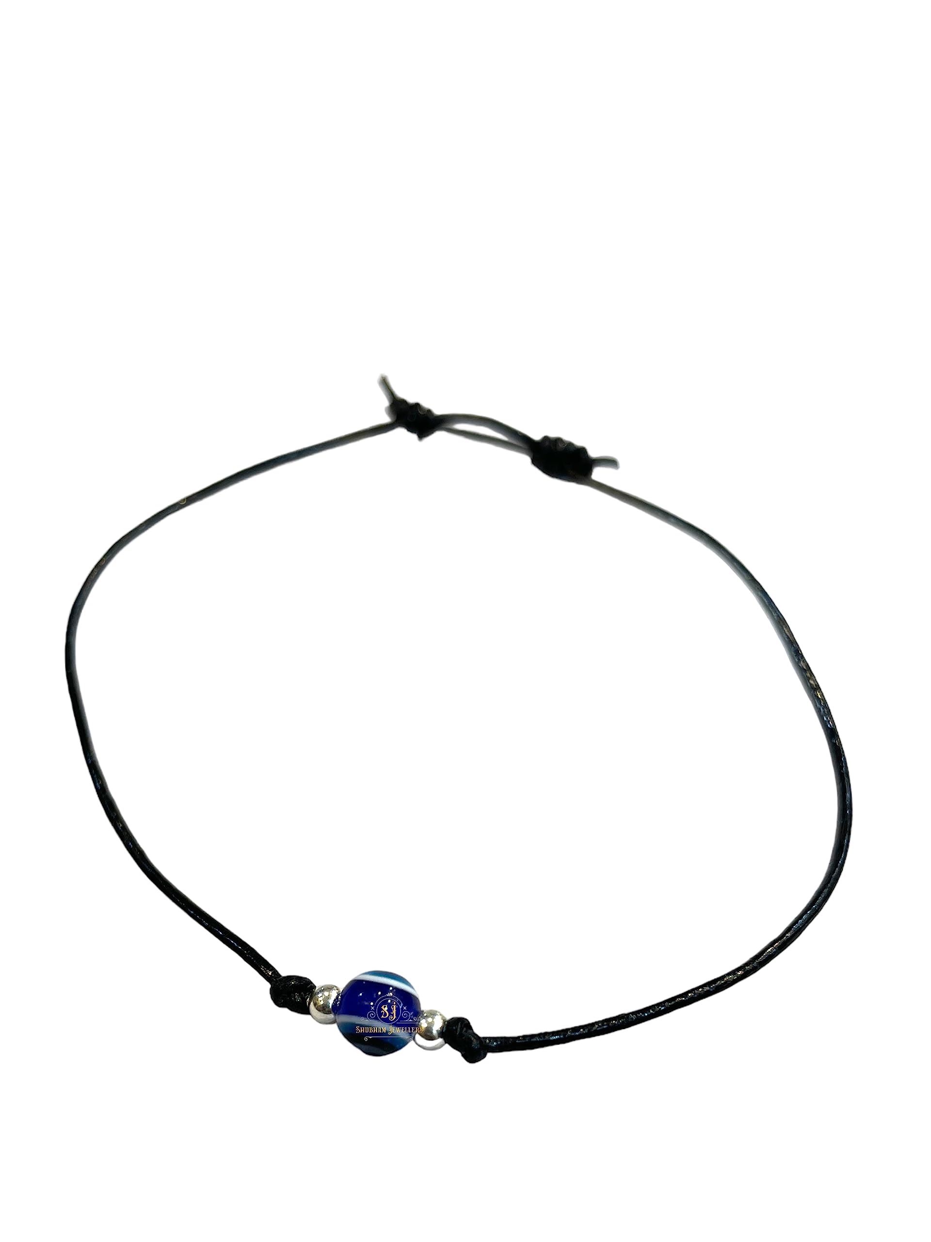 SJ SHUBHAM JEWELLERS™ Sterling Silver 100% Authentic Adjustable Ball Black Cord with Evil Eye Nazar Anklet for Women & Girls (Anklet/Bracelet) - JewelYaari By Shubham Jewellers