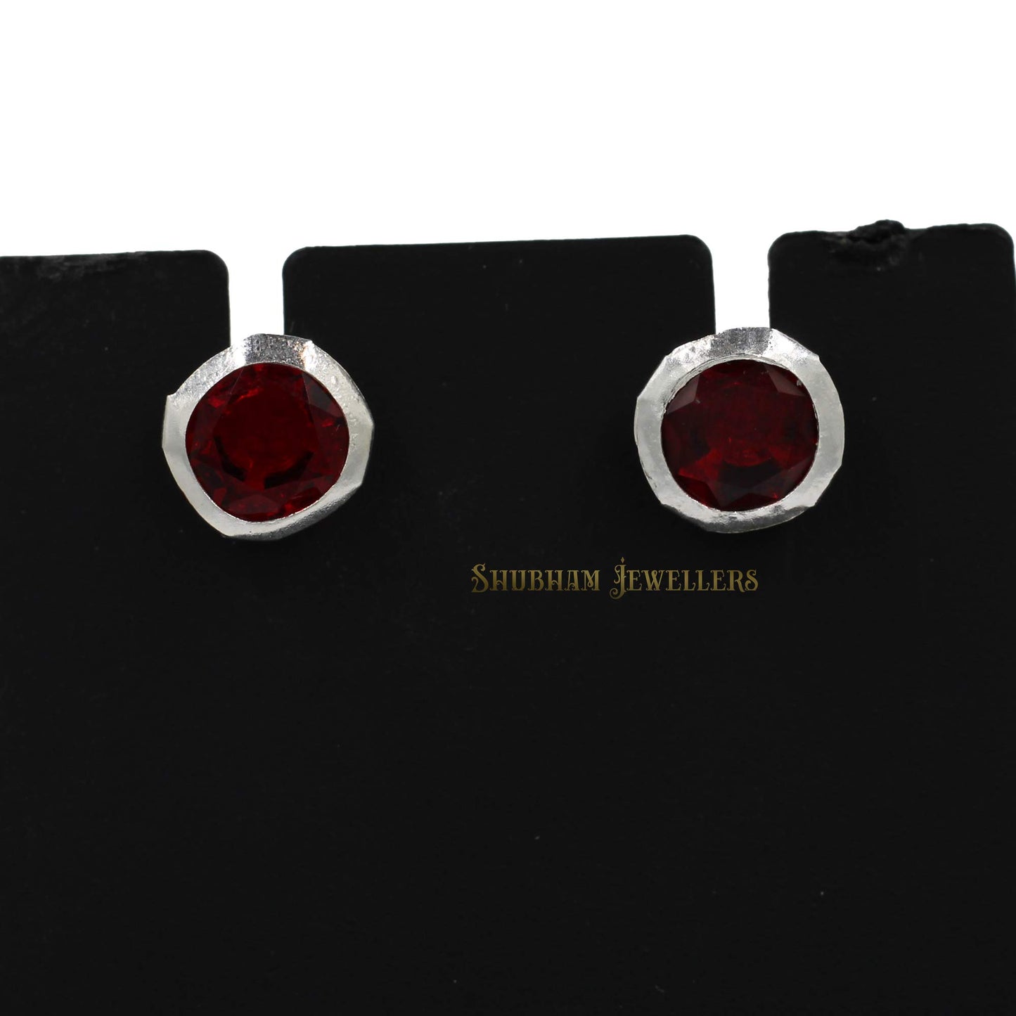 SJ SHUBHAM JEWELLERS Rehti 925-92.5 Sterling Silver Brilliant Cut Red Real Cubic Zirconia Fashion Stud Tops Earrings For Men,Women,Children,Boys and Girls - JewelYaari By Shubham Jewellers