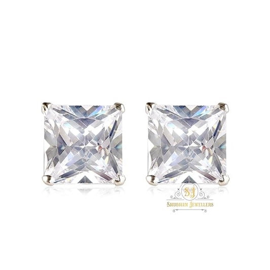 Shubham Jewellers Rehti 925-92.5 Sterling Silver Princess Cut Real Cubic Zirconia Fashion Stud Earrings For Men,Women,Children,Boys and Girls (8)