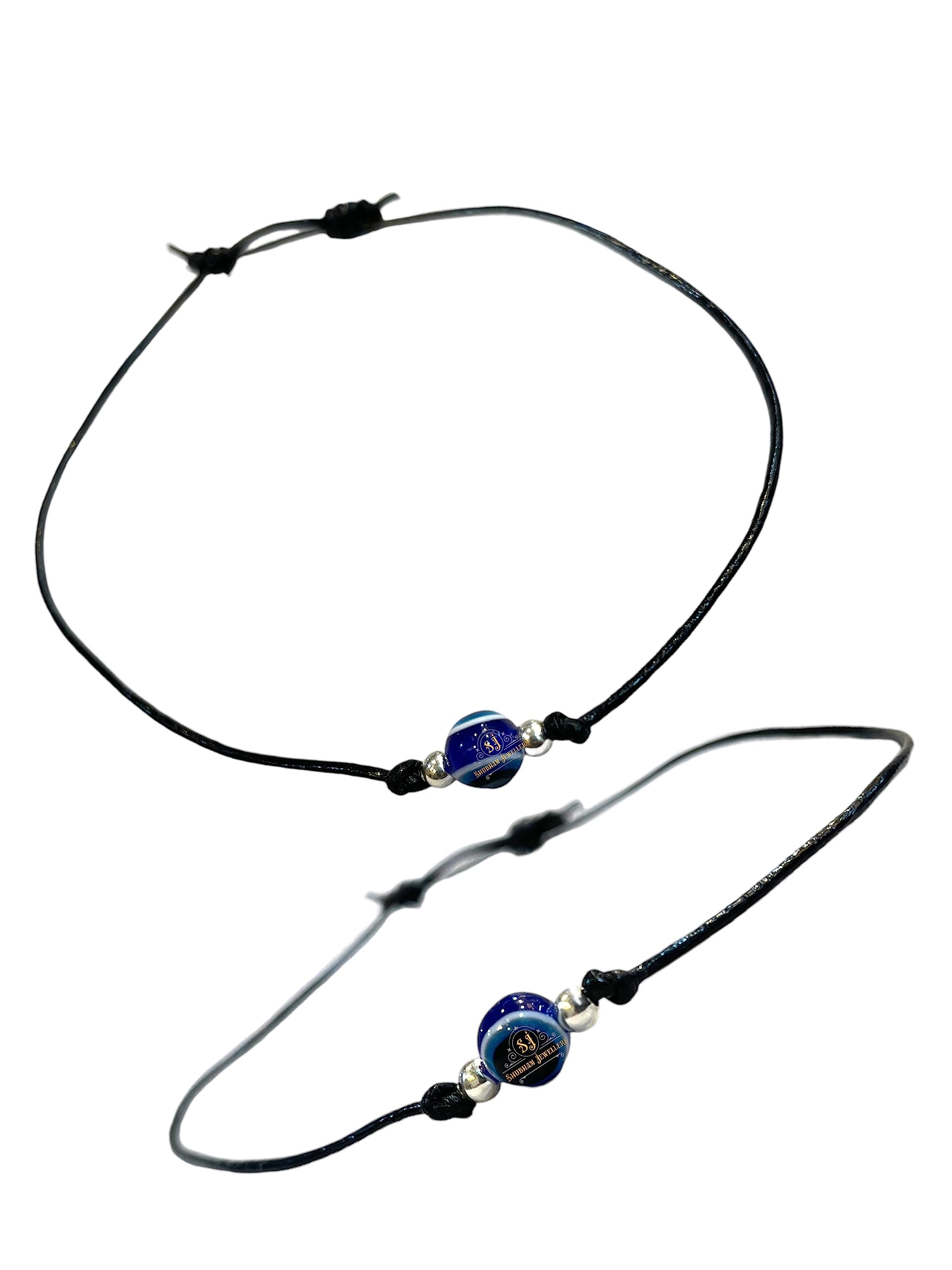 SJ SHUBHAM JEWELLERS™ Sterling Silver 100% Authentic Adjustable Ball Black Cord with Evil Eye Nazar Anklet for Women & Girls (Anklet/Bracelet) - JewelYaari By Shubham Jewellers