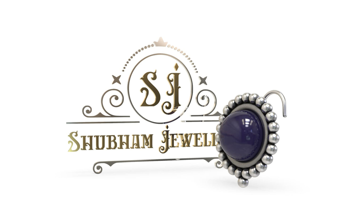 SJ SHUBHAM JEWELLERS™ 925 sterling Silver handmade Antique oxidized nose pin for women (P)