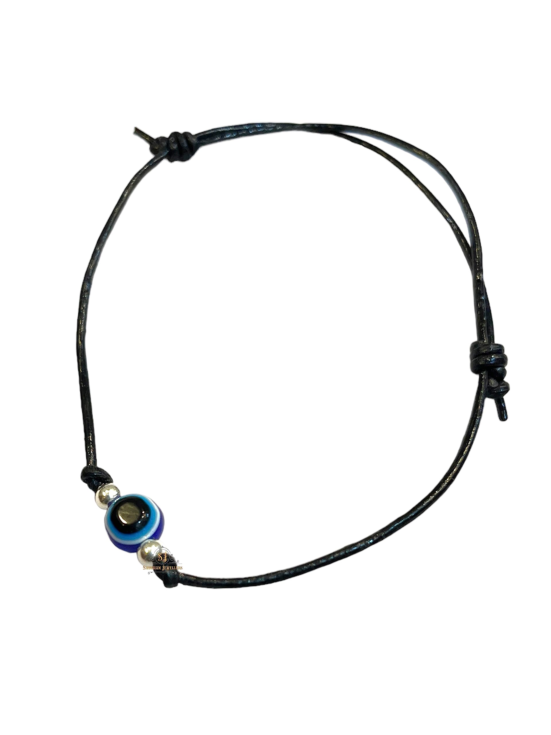SJ SHUBHAM JEWELLERS™ Sterling Silver 100% Authentic Adjustable Ball Black Cord with Evil Eye Nazar Anklet for Women & Girls (Anklet/Bracelet) - JewelYaari By Shubham Jewellers