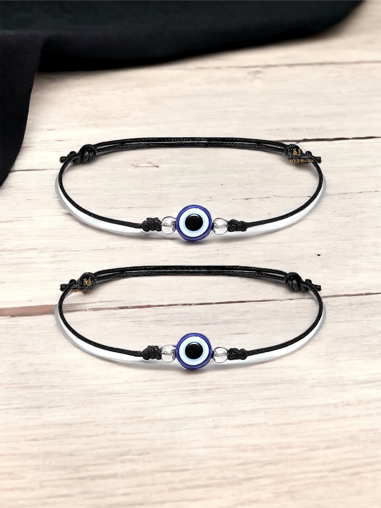 SJ SHUBHAM JEWELLERS™ Sterling Silver 100% Authentic Adjustable Ball Black Cord with Evil Eye Nazar Anklet for Women & Girls (Anklet/Bracelet) - JewelYaari By Shubham Jewellers