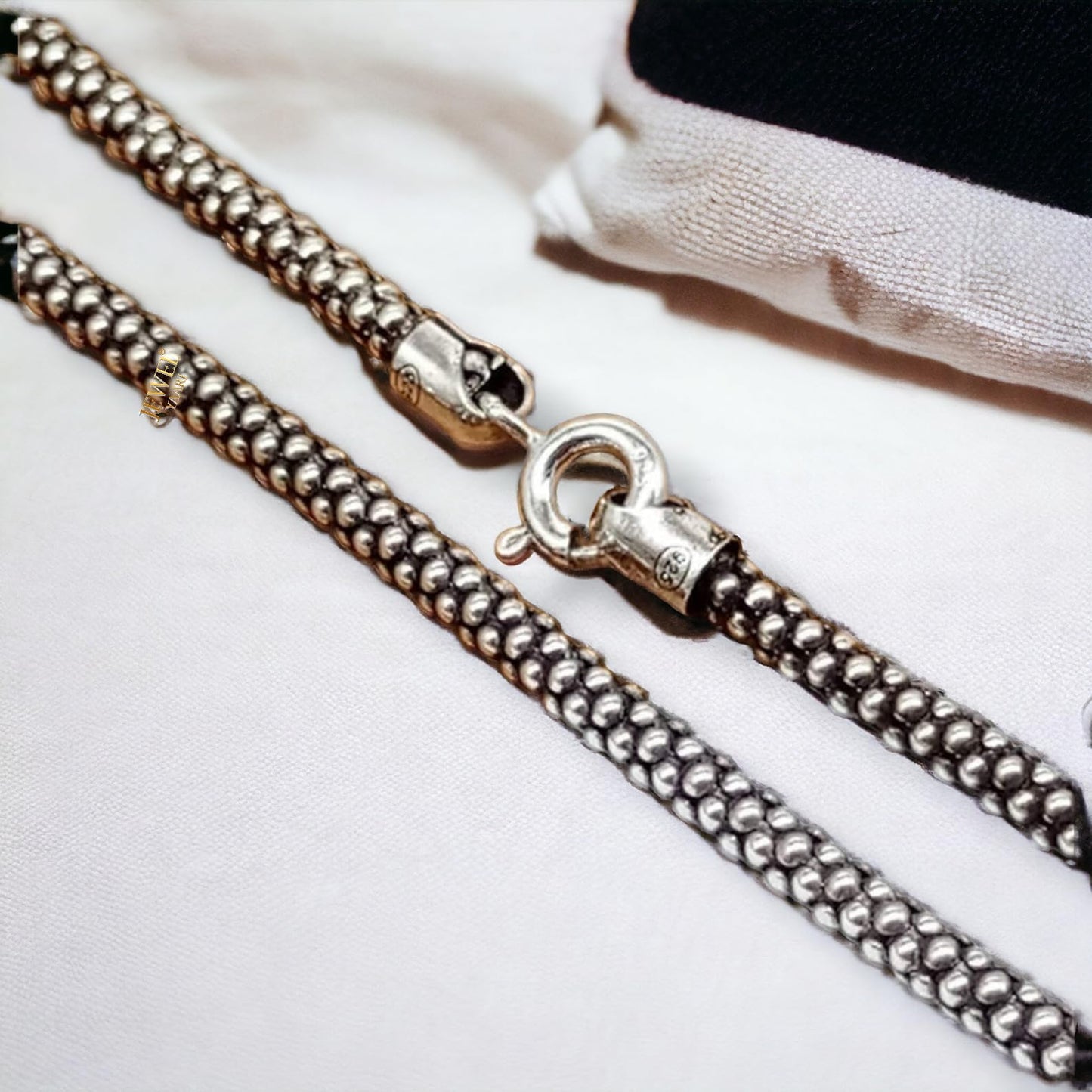 SJ SHUBHAM JEWELLERS 925 sterling silver Popcorn Chain For Men, Women, Boys, and Girls, Oxidized Chain Necklace BIS Hallmarked Chain