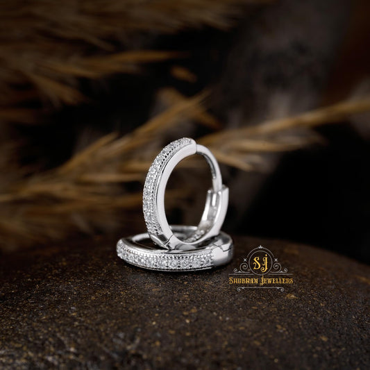 SJ SHUBHAM JEWELLERS Rehti 925 Pure Sterling Silver Hoops Bali Earrings With White American Diamond Cz for Girls, Babies or Boys