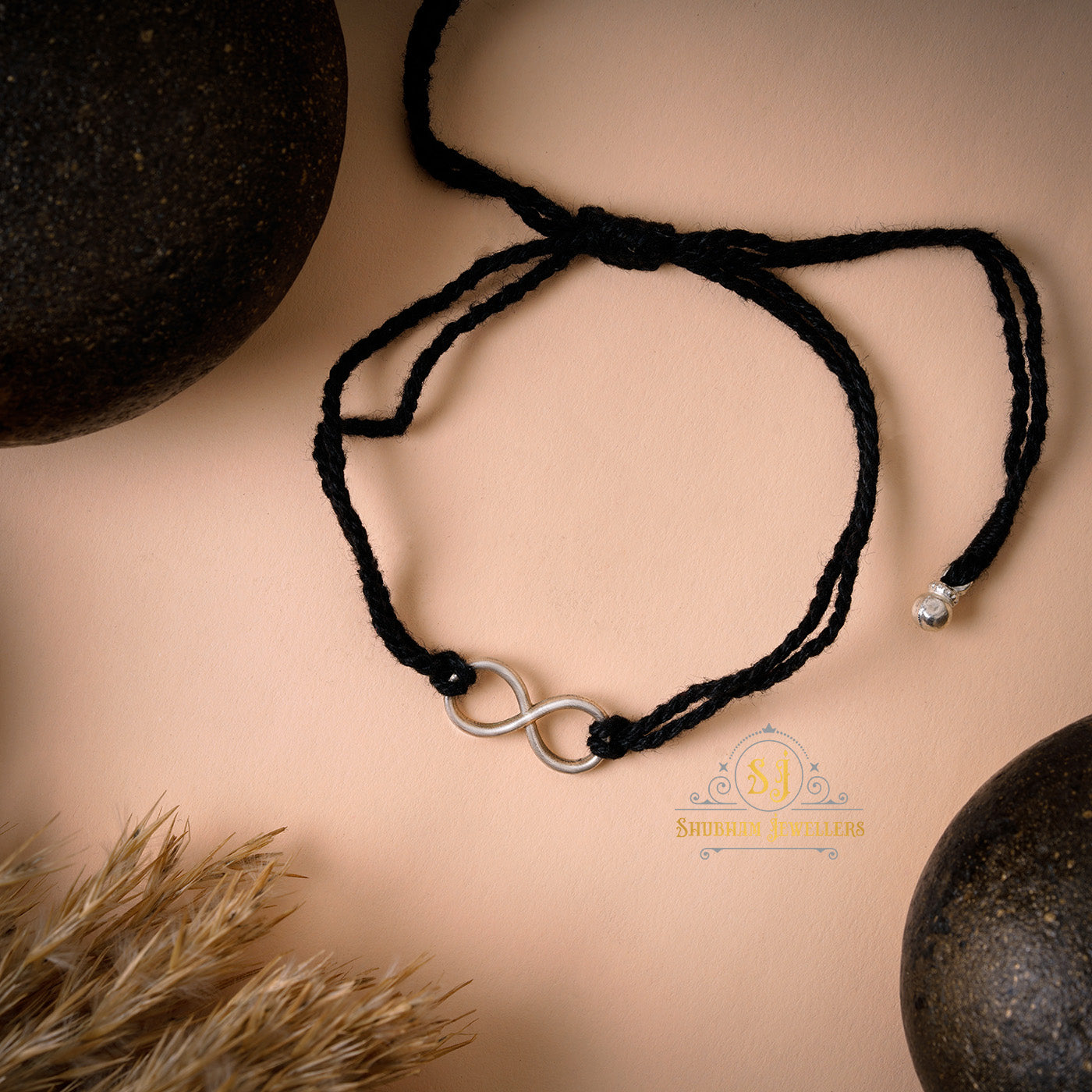 JEWELYAARI 925 New Oxidised Black Thread Silver Infinity Nazarbattu Nazaiya Anklet for Girls, Women and Children with Silver Ghunghroo