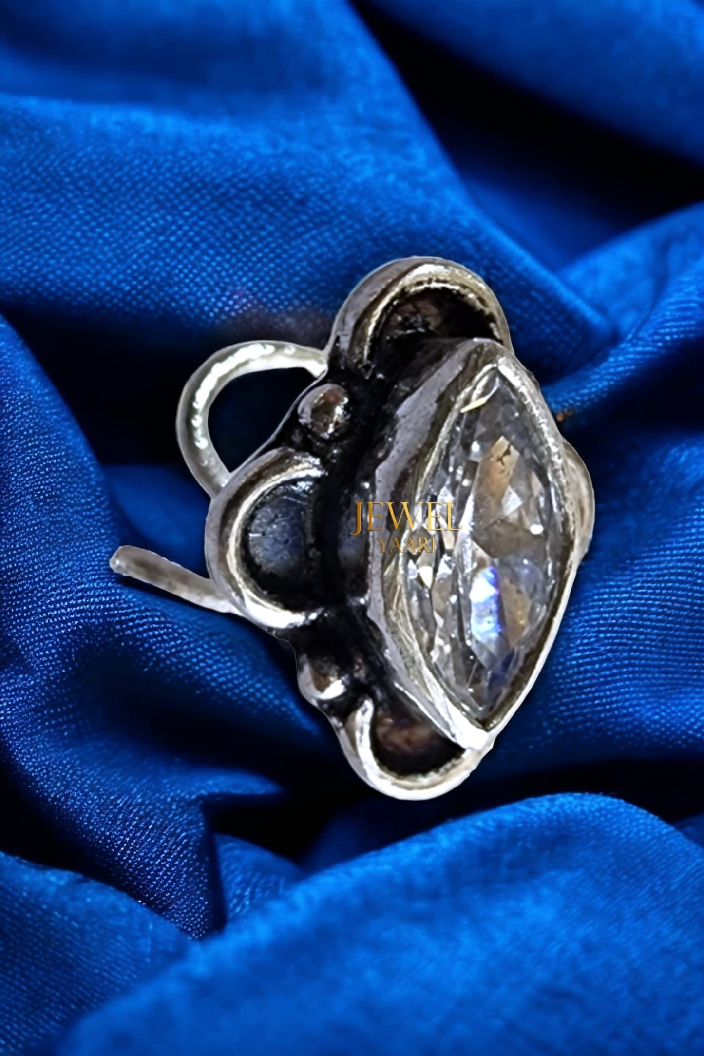 SJ SHUBHAM JEWELLERS™ 925 sterling Silver handmade Antique oxidized nose pin for women (P)