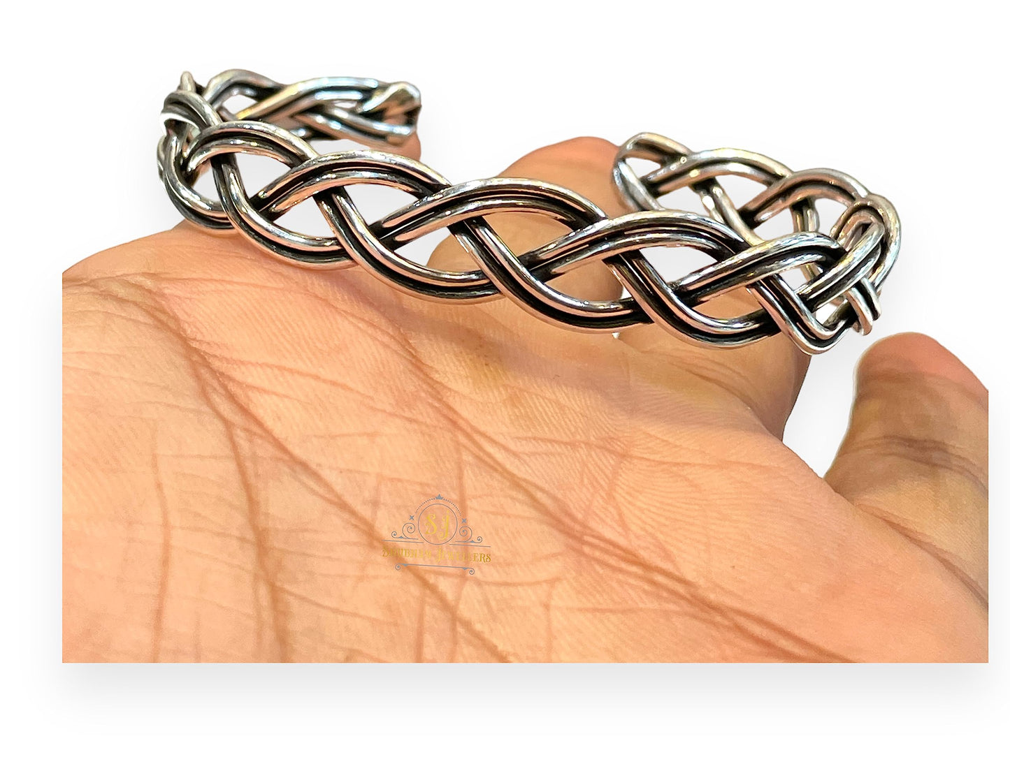 SJ SHUBHAM JEWELLERS™ 925 Pure Silver Chandi Oxidized Tribal Thai Viking Kada For Men(Torque Cuff Kada Men's Silver Bracelet) - JewelYaari By Shubham Jewellers