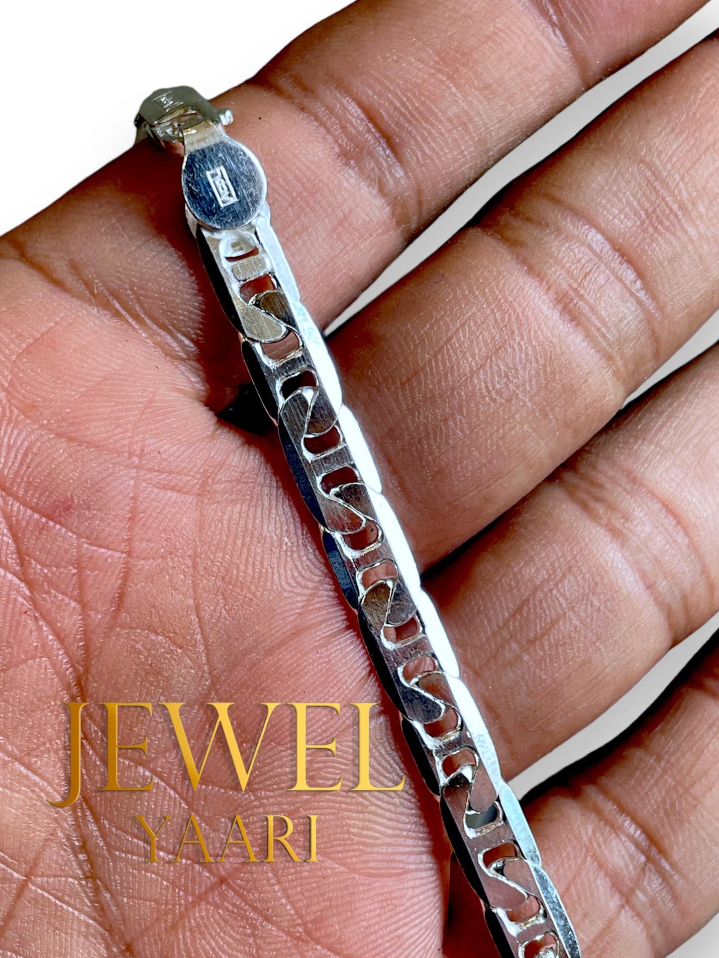 JewelYaari™ Pure 925 Sterling Silver Italian Link Curb Bracelet for Men and boys 8.5 Inches( - JewelYaari By Shubham Jewellers