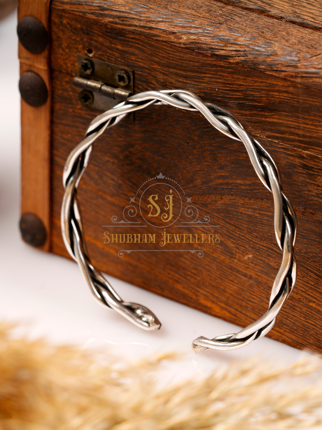 925 Pure Silver Chandi Oxidized Tribal Thai Viking Kada For Men(Torque Cuff Kada Men's Silver Bracelet)