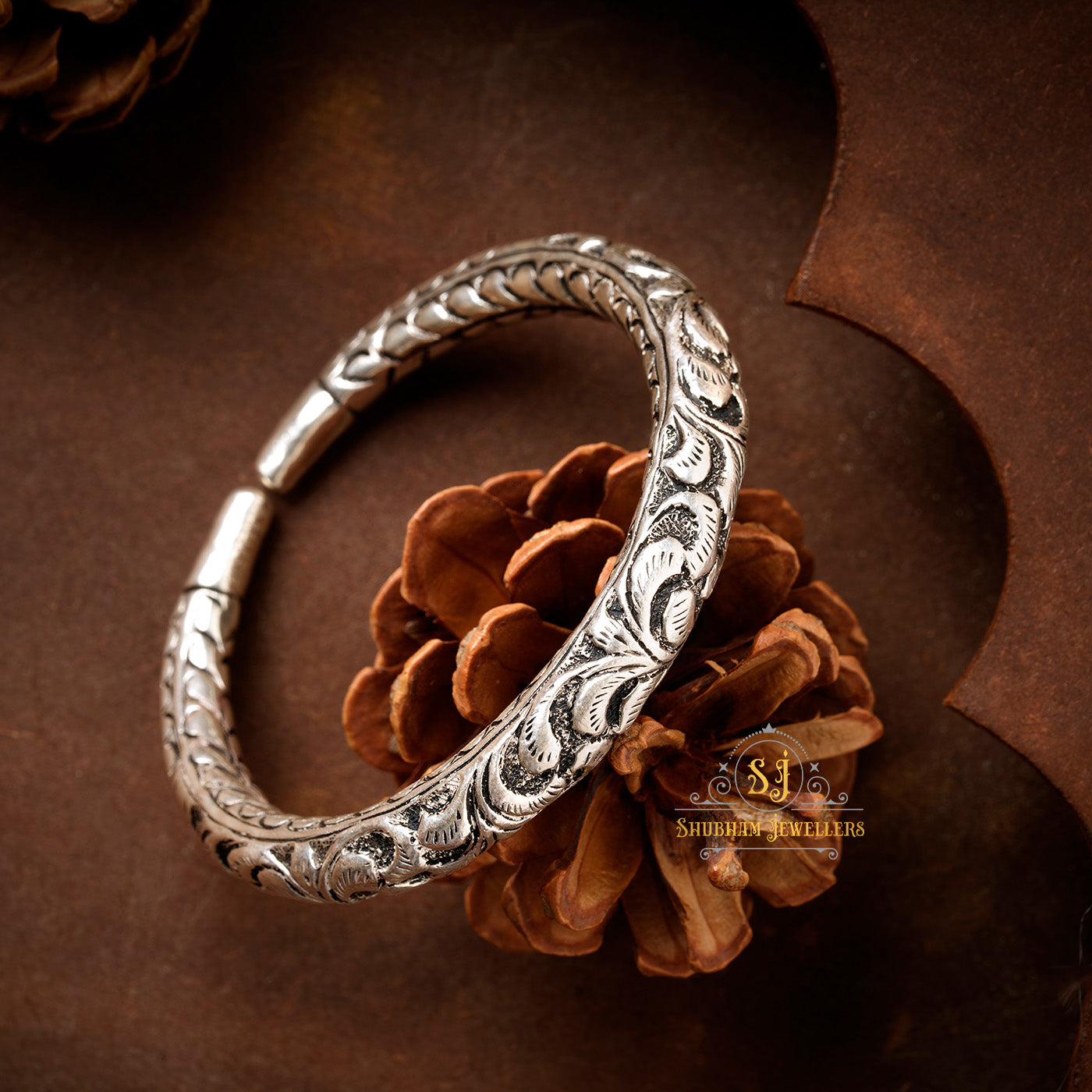 Pure Silver Chandi Oxidized Hollow Tribal Kada For Men and Boys