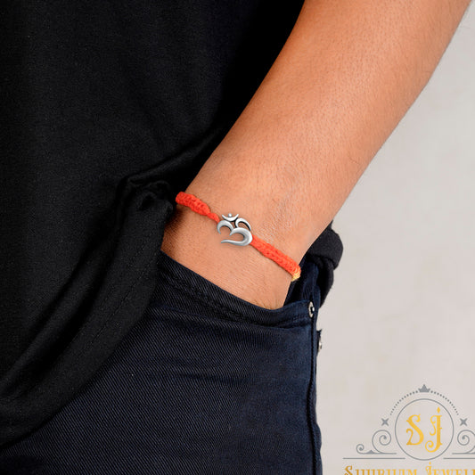 Silver Om Rakhi | 925 Sterling Silver Rakhi for brother , Rakhi For Men, Rakhi For Kids( Om Small Silver Rakhi )