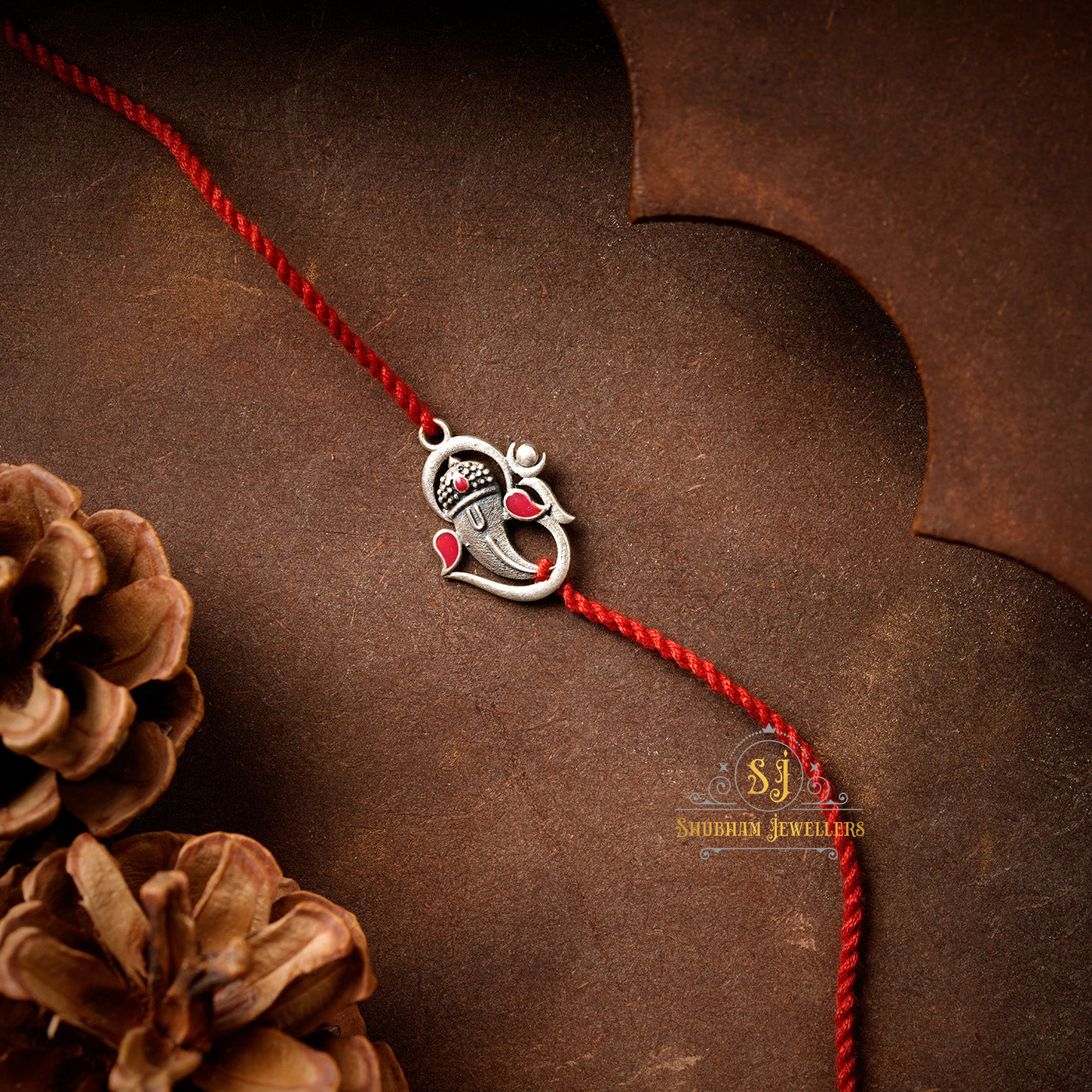 Ganesha Silver Rakhi | 925 Sterling Silver Rakhi for brother, Rakhi For Men, Rakhi For Kids( Om Ganesha Meena Silver Rakhi )