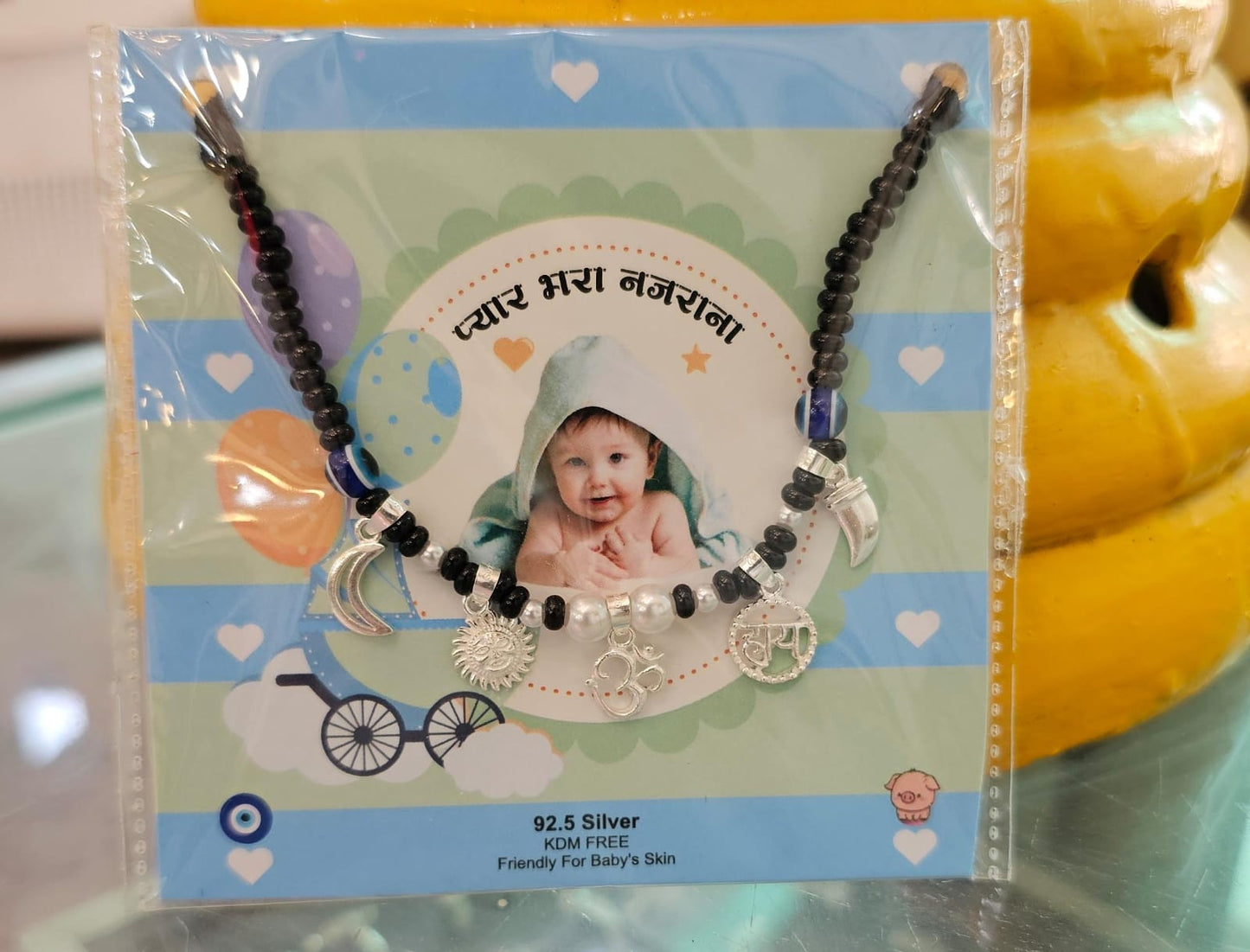 JewelYaari 925 Sterling Silver Chand Suraj Evil Eye Haay Om Kanthi | Skin-Friendly Nazariya Pendant for Infants to 3-Year-Old Kids | Unisex Baby Jewelry with Black Thread