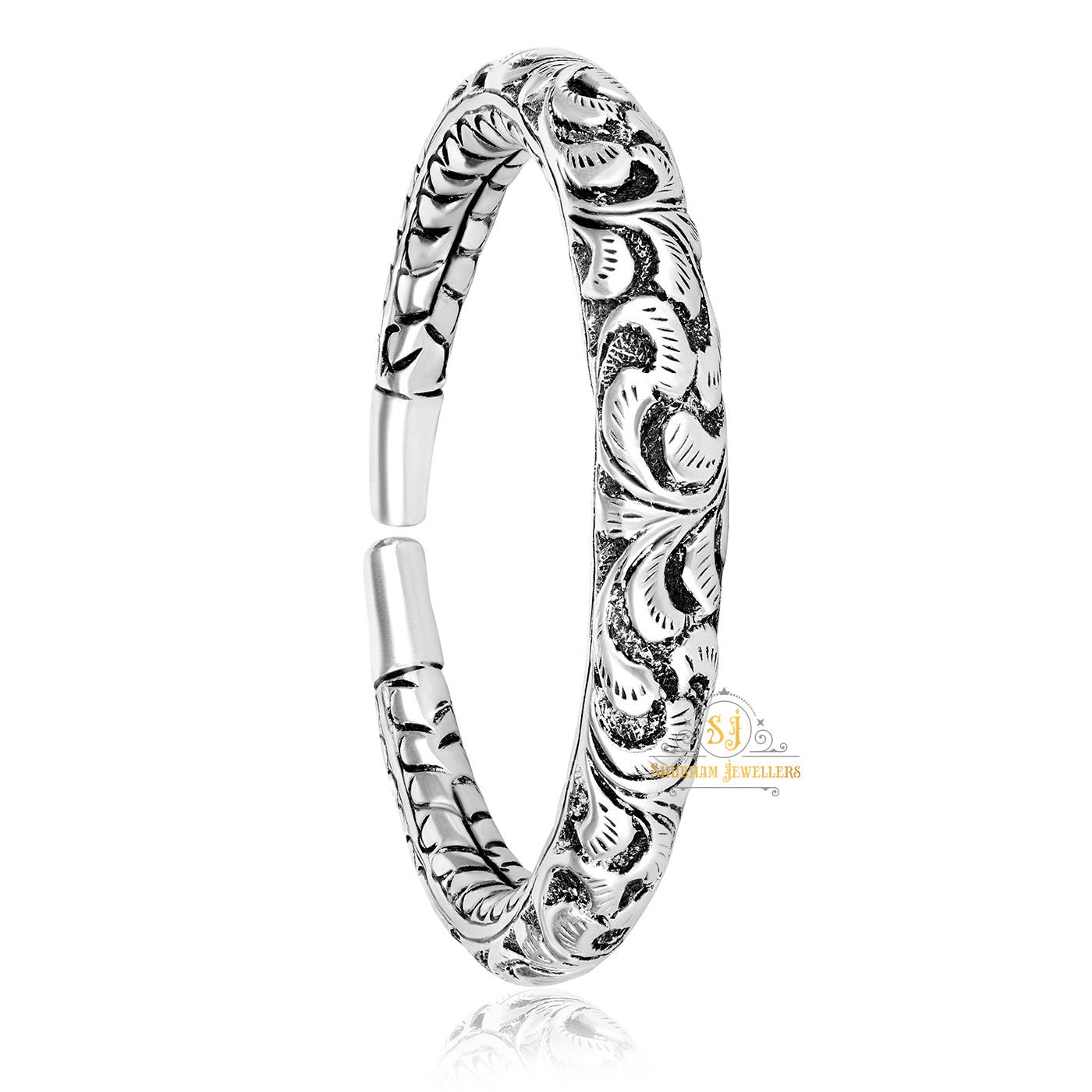 Pure Silver Chandi Oxidized Hollow Tribal Kada For Men and Boys With 925 Hallmark (35-36 gm)