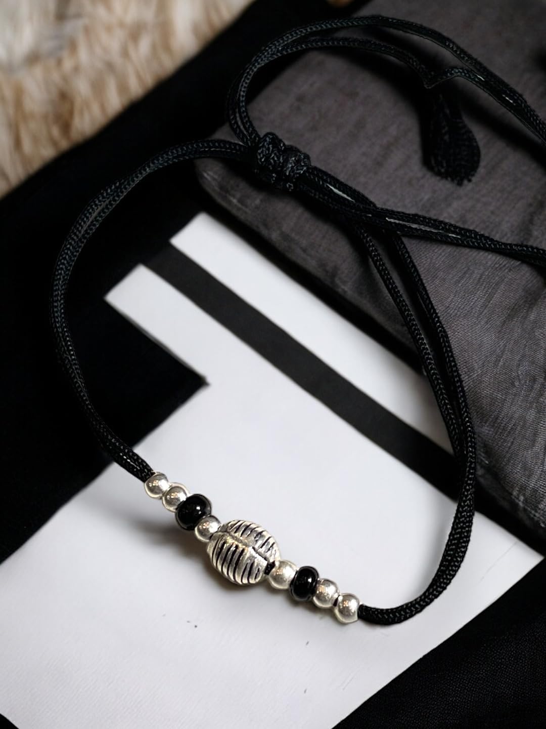 JEWELYAARI ⢠925 Oxidized Silver Black Cottan Thread Anklet Bracelet with Silver Ball for Girls and Women, Nazarbattu/Nazaiya Anklet Bracelet