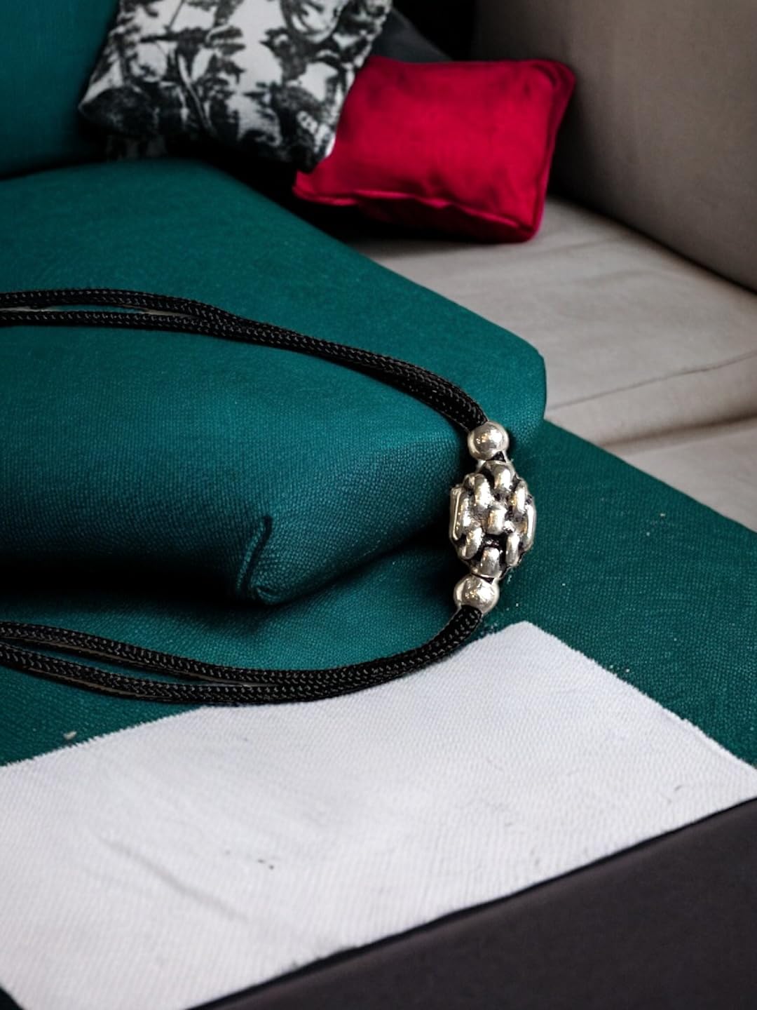 JEWELYAARI ⢠925 Oxidized Silver Black Cottan Thread Anklet Bracelet with Silver Ball for Girls and Women, Nazarbattu/Nazaiya Anklet Bracelet