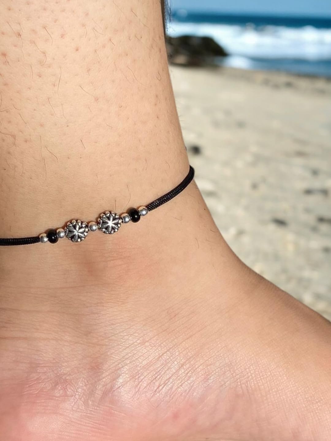 JEWELYAARI ⢠925 Oxidized Silver Black Cottan Thread Anklet Bracelet with Silver Ball for Girls and Women, Nazarbattu/Nazaiya Anklet Bracelet