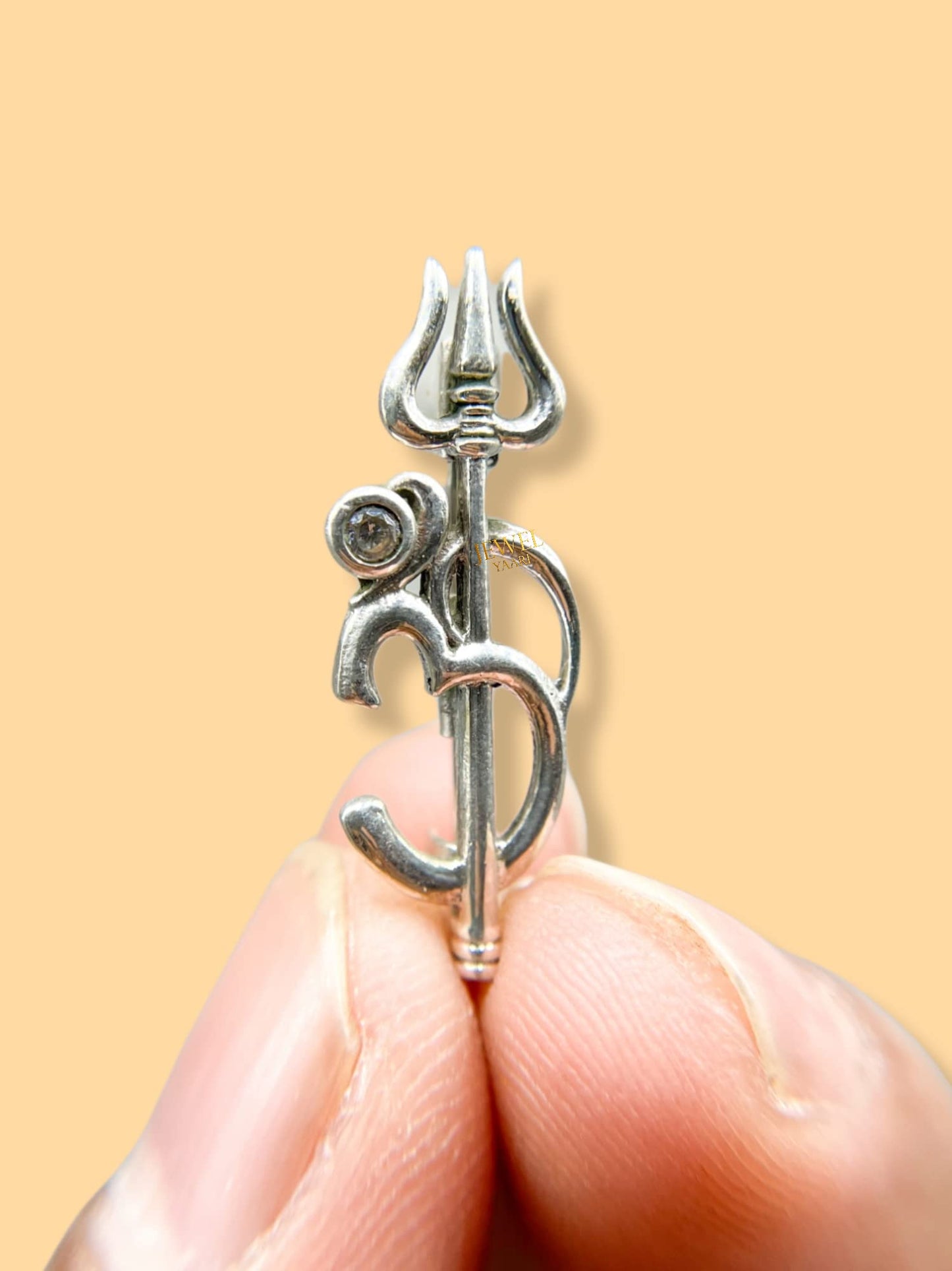 JewelYaari? By Shubham Jeweller Trishool Brooch/Lapel Pin with White Cubic Zirconia 925 Sterling Silver Brooch for Men and Women - JewelYaari By Shubham Jewellers