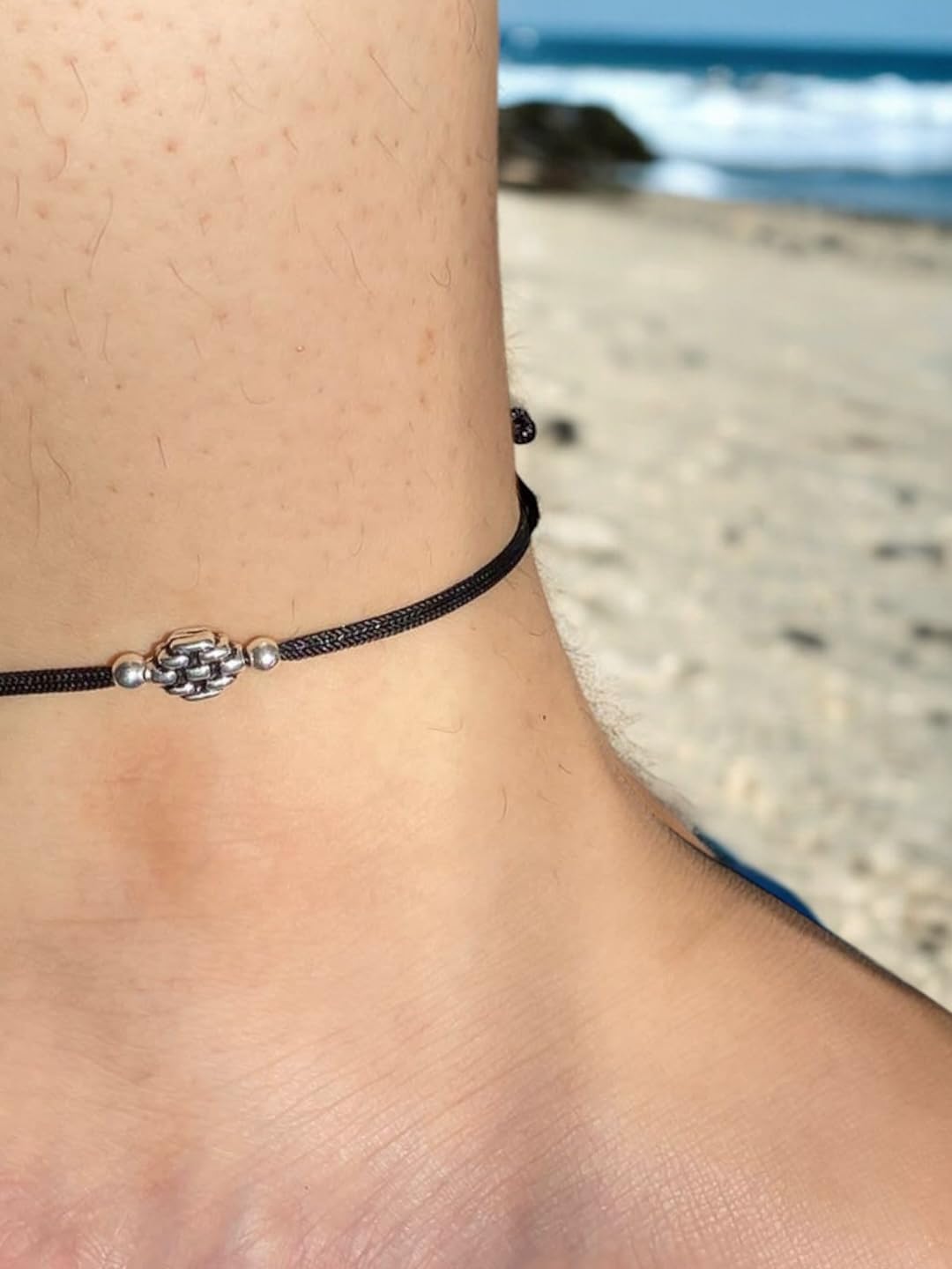 JEWELYAARI ⢠925 Oxidized Silver Black Cottan Thread Anklet Bracelet with Silver Ball for Girls and Women, Nazarbattu/Nazaiya Anklet Bracelet