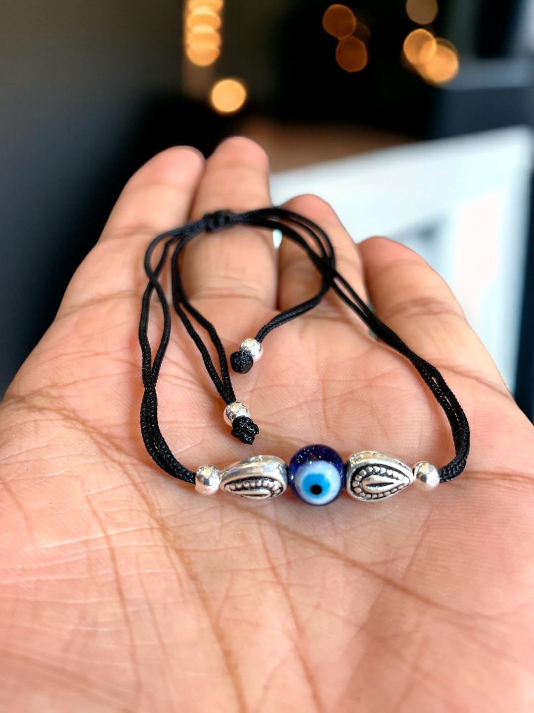 JEWELYAARI ⢠925 Oxidized Silver Black Cottan Thread Anklet Bracelet with Silver Ball for Girls and Women, Nazarbattu/Nazaiya Anklet Bracelet