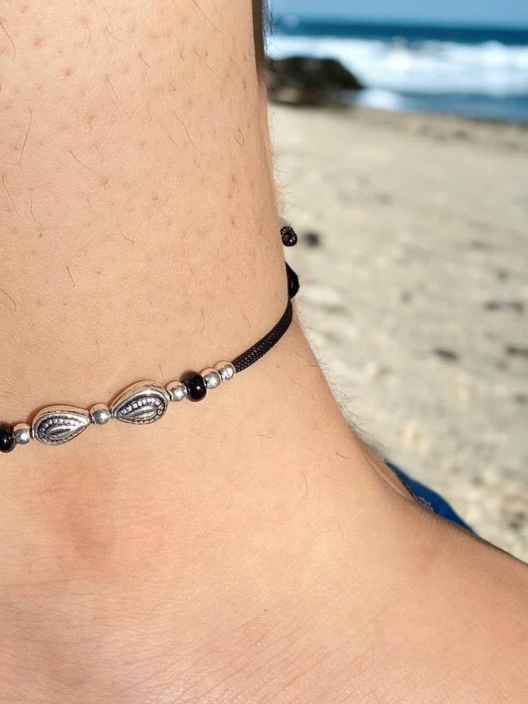 JEWELYAARI ⢠925 Oxidized Silver Black Cottan Thread Anklet Bracelet with Silver Ball for Girls and Women, Nazarbattu/Nazaiya Anklet Bracelet