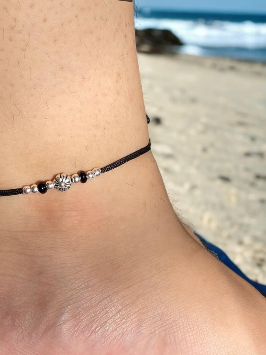 JEWELYAARI ⢠925 Oxidized Silver Black Cottan Thread Anklet Bracelet with Silver Ball for Girls and Women, Nazarbattu/Nazaiya Anklet Bracelet