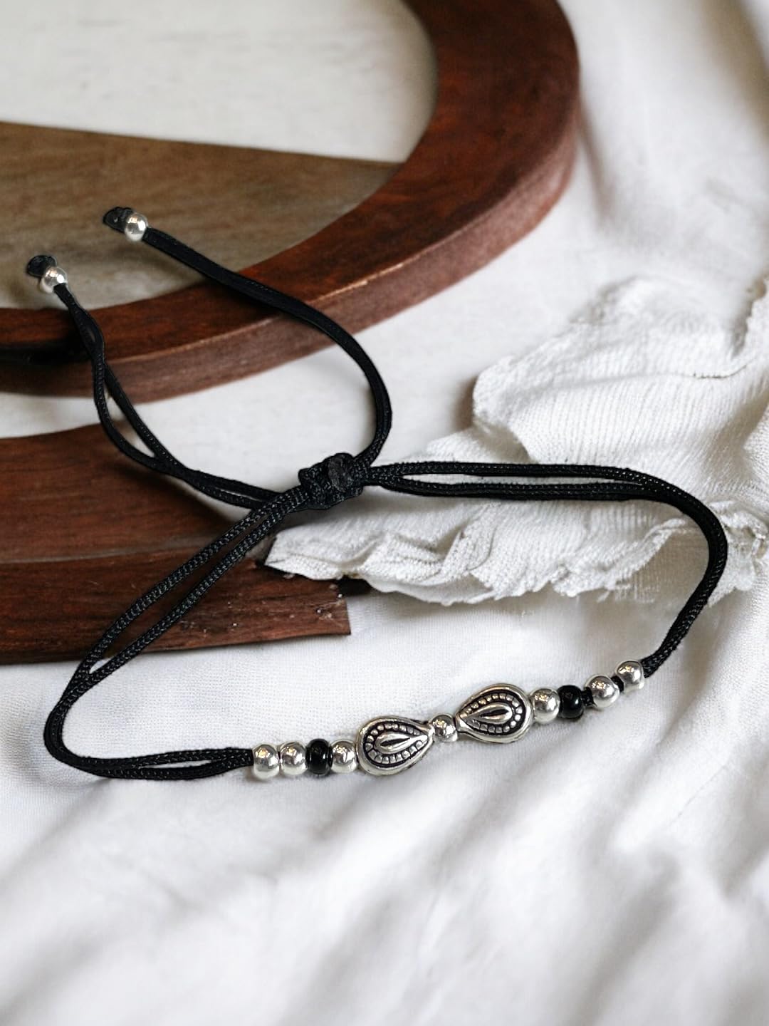 JEWELYAARI ⢠925 Oxidized Silver Black Cottan Thread Anklet Bracelet with Silver Ball for Girls and Women, Nazarbattu/Nazaiya Anklet Bracelet