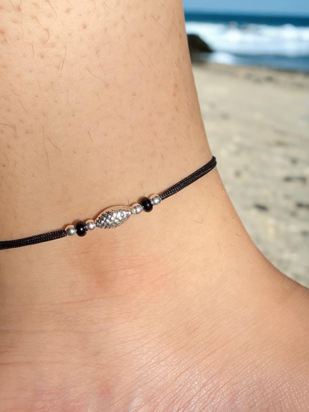 JEWELYAARI ⢠925 Oxidized Silver Black Cottan Thread Anklet Bracelet with Silver Ball for Girls and Women, Nazarbattu/Nazaiya Anklet Bracelet