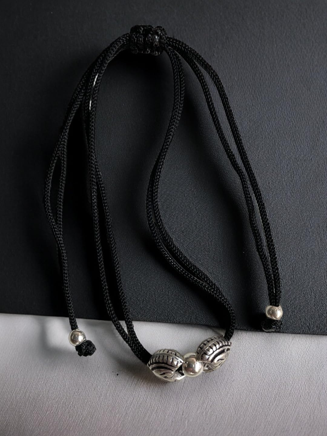 JEWELYAARI ⢠925 Oxidized Silver Black Cottan Thread Anklet Bracelet with Silver Ball for Girls and Women, Nazarbattu/Nazaiya Anklet Bracelet