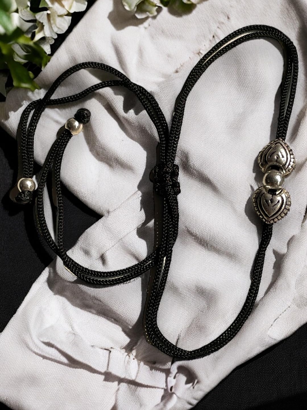 JEWELYAARI ⢠925 Oxidized Silver Black Cottan Thread Anklet Bracelet with Silver Ball for Girls and Women, Nazarbattu/Nazaiya Anklet Bracelet