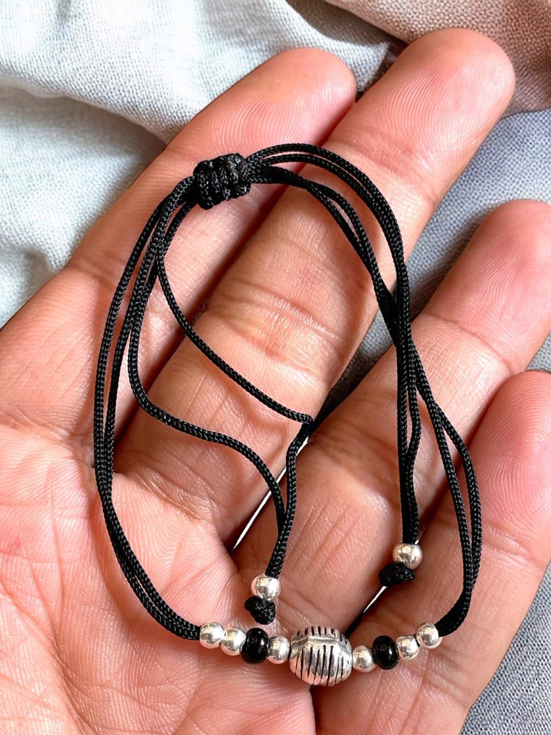 JEWELYAARI ⢠925 Oxidized Silver Black Cottan Thread Anklet Bracelet with Silver Ball for Girls and Women, Nazarbattu/Nazaiya Anklet Bracelet