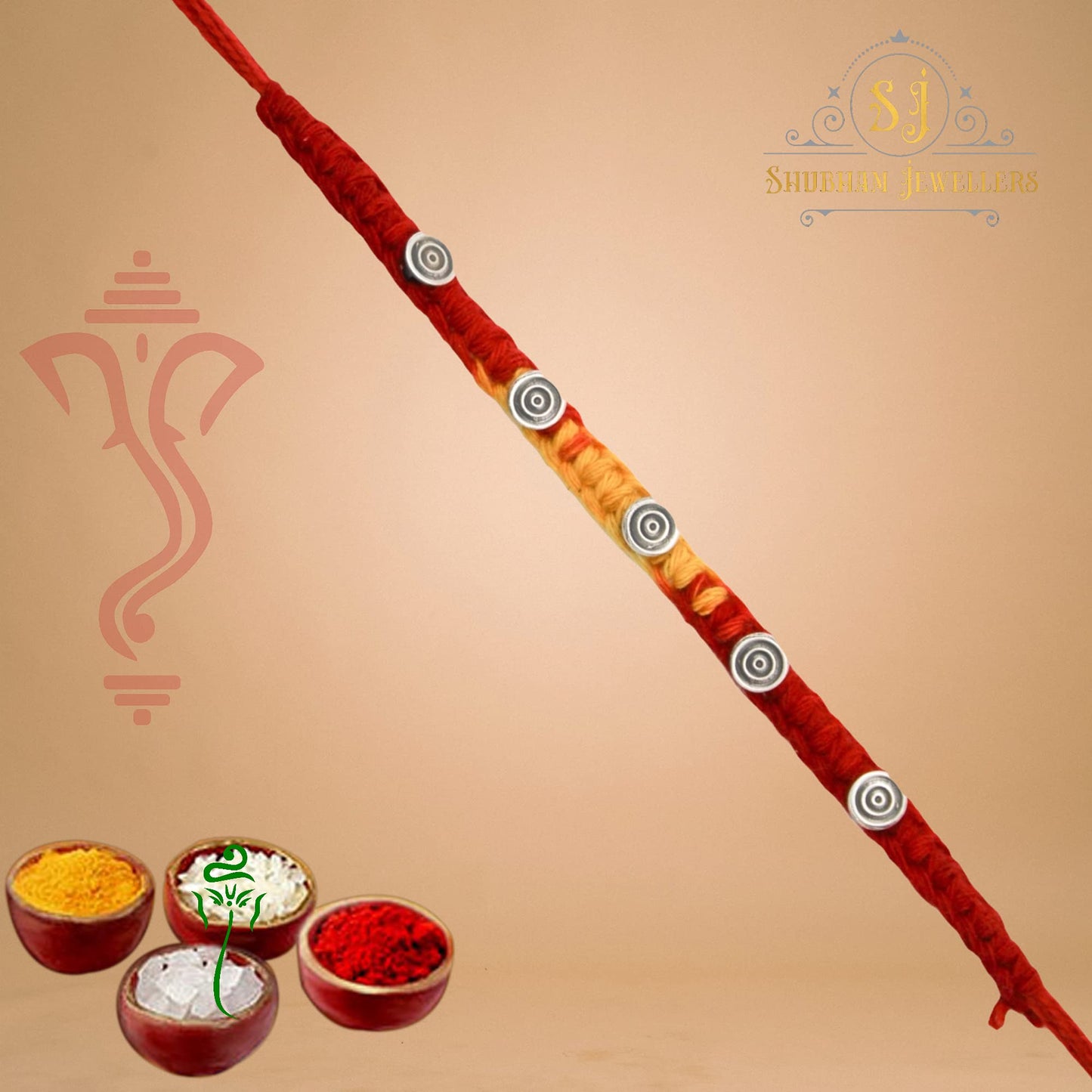 925 Sterling Silver Rakhi for brother Charm Bracelet Raksha Bandhan With Pure Cotton Thread For Men, Boys, Rakhis By Shubham Jewellers Round