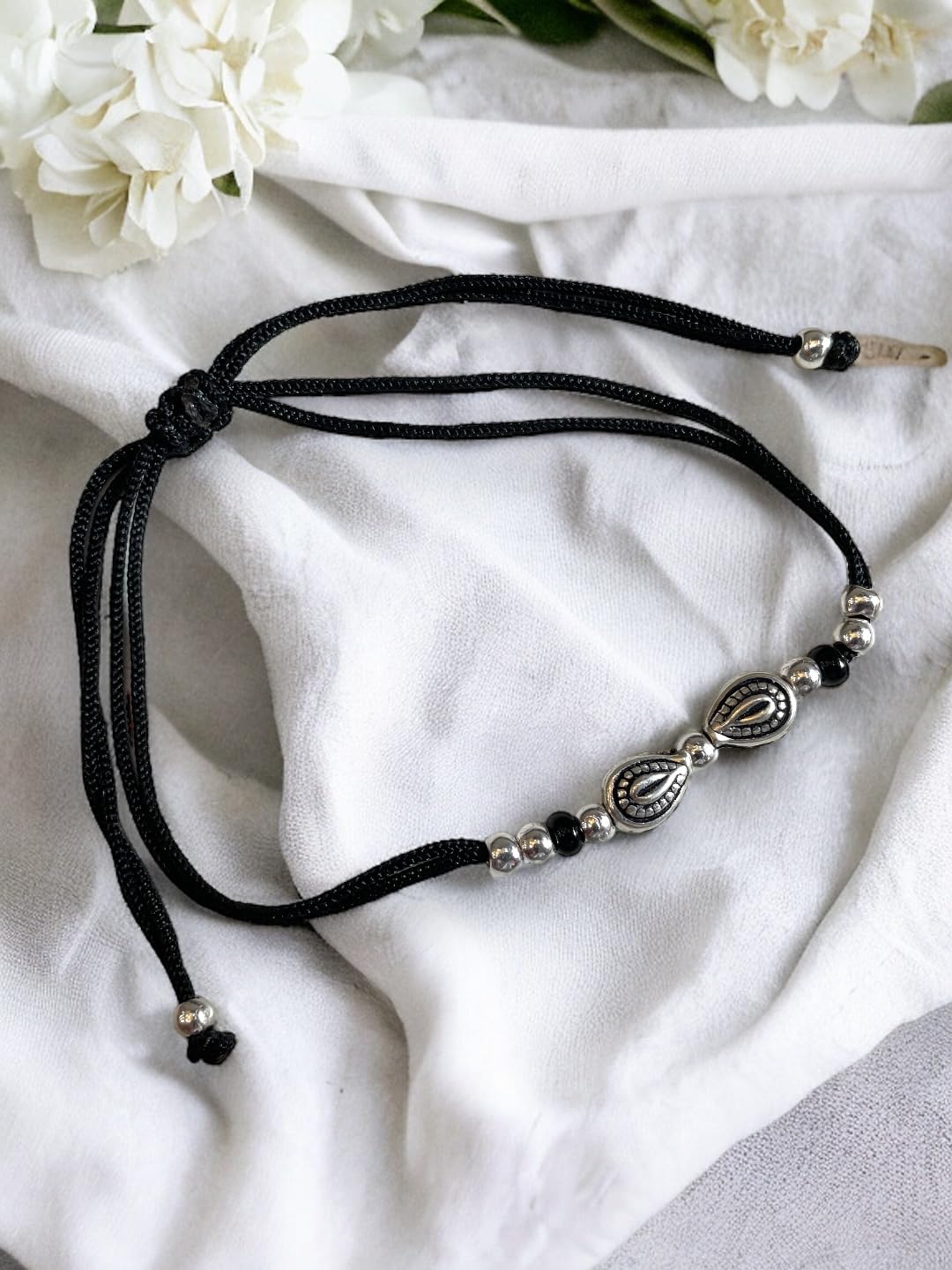 JEWELYAARI ⢠925 Oxidized Silver Black Cottan Thread Anklet Bracelet with Silver Ball for Girls and Women, Nazarbattu/Nazaiya Anklet Bracelet