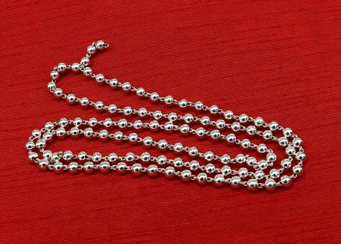 SJ SHUBHAM JEWELLRS 925 Pure Silver Beads Jaap Mala for Pooja (54 Beads) Unisex Both for Men & Women (5 MM) - JewelYaari By Shubham Jewellers
