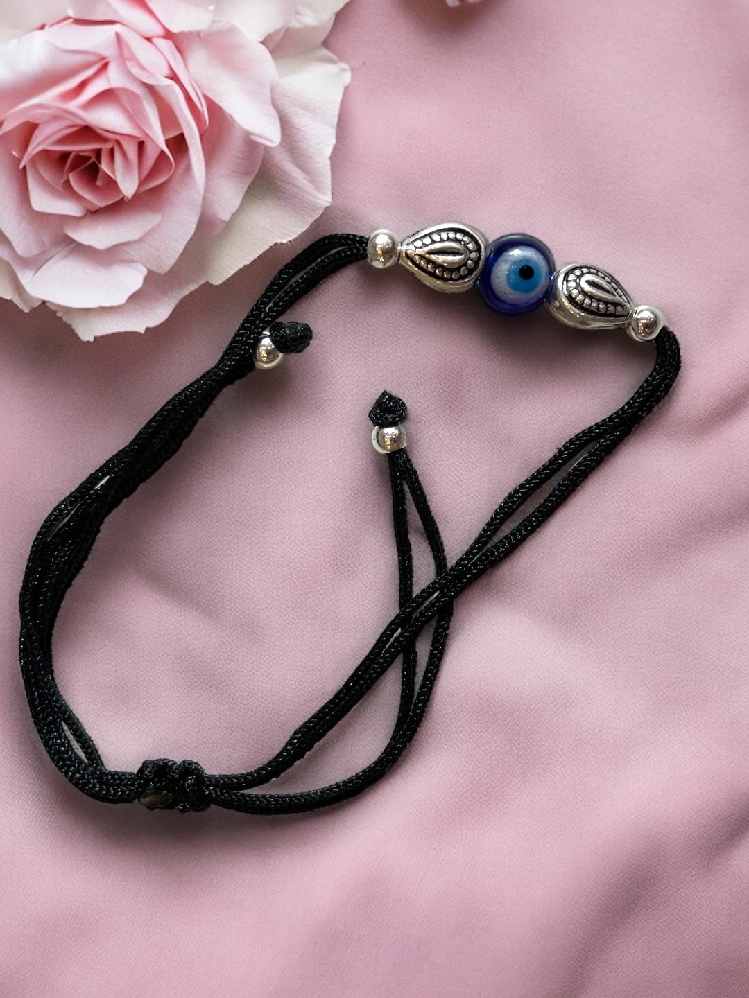 JEWELYAARI ⢠925 Oxidized Silver Black Cottan Thread Anklet Bracelet with Silver Ball for Girls and Women, Nazarbattu/Nazaiya Anklet Bracelet