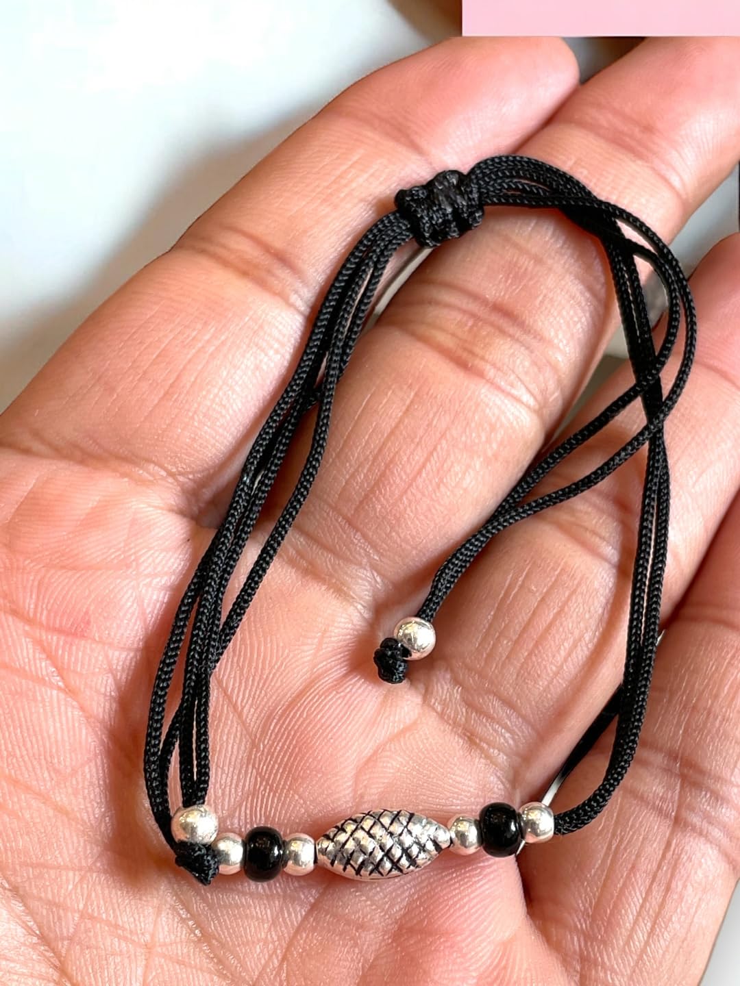 JEWELYAARI ⢠925 Oxidized Silver Black Cottan Thread Anklet Bracelet with Silver Ball for Girls and Women, Nazarbattu/Nazaiya Anklet Bracelet