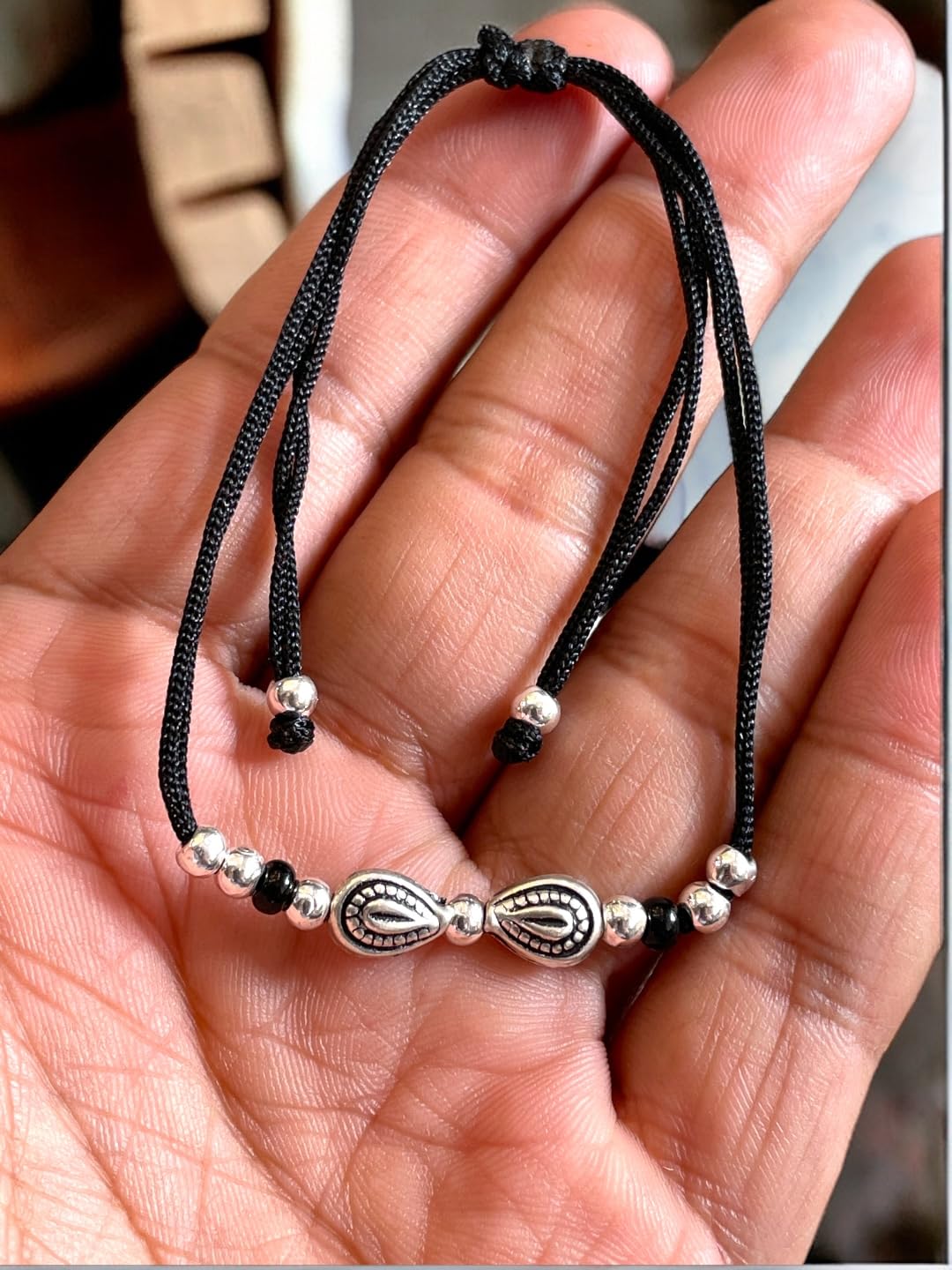 JEWELYAARI ⢠925 Oxidized Silver Black Cottan Thread Anklet Bracelet with Silver Ball for Girls and Women, Nazarbattu/Nazaiya Anklet Bracelet