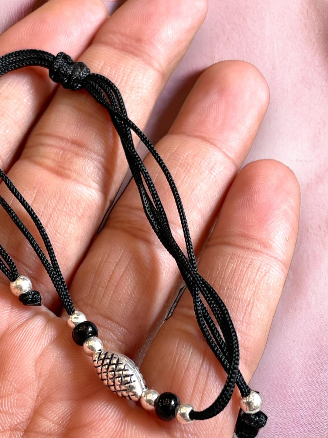 JEWELYAARI ⢠925 Oxidized Silver Black Cottan Thread Anklet Bracelet with Silver Ball for Girls and Women, Nazarbattu/Nazaiya Anklet Bracelet