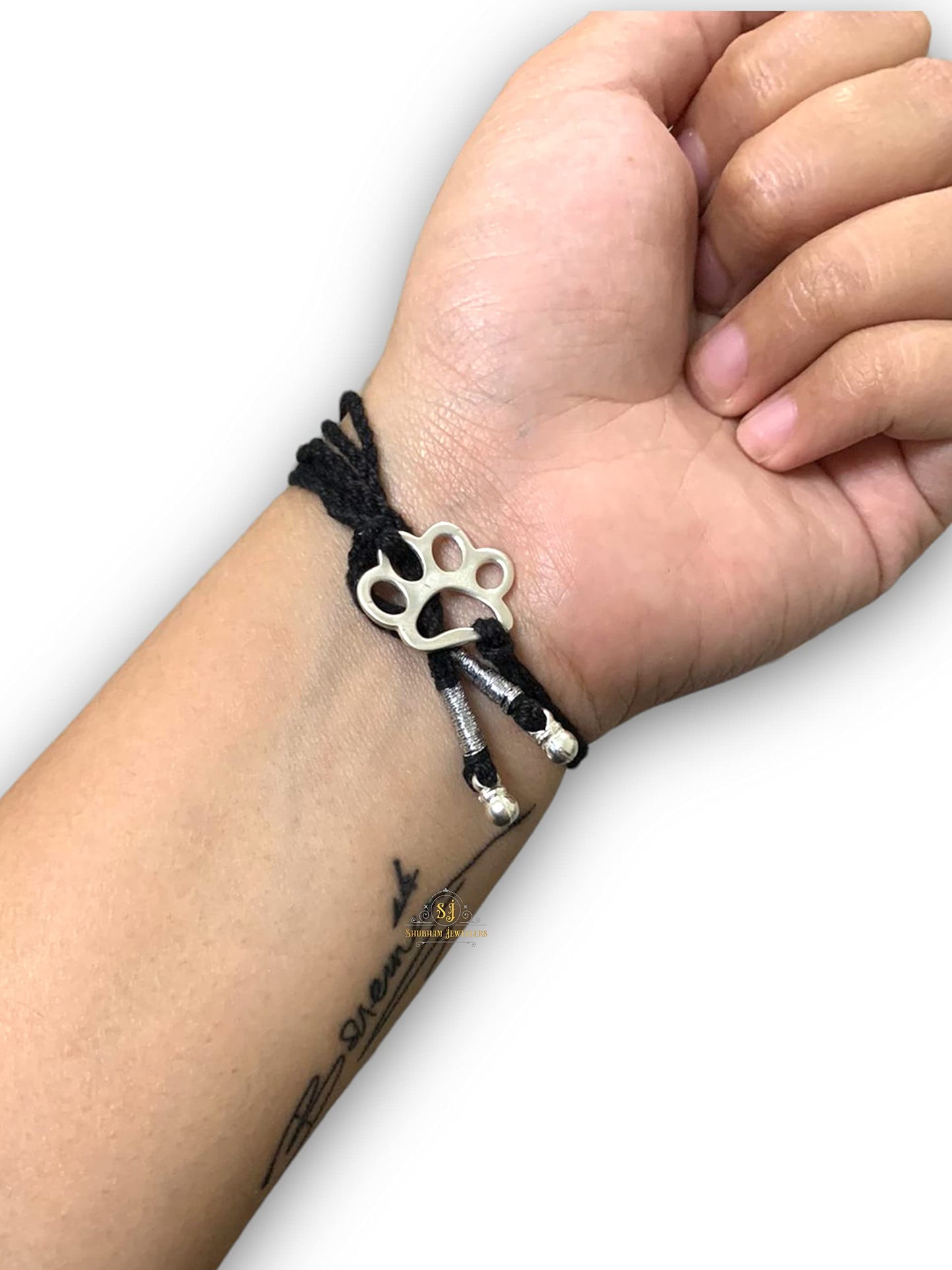 JEWELYAARI 925 New Oxidised Black Thread Silver Pug Paws Nazarbattu Nazaiya Anklet Bracelet for Girls, Women and Children with Silver Ghunghroo