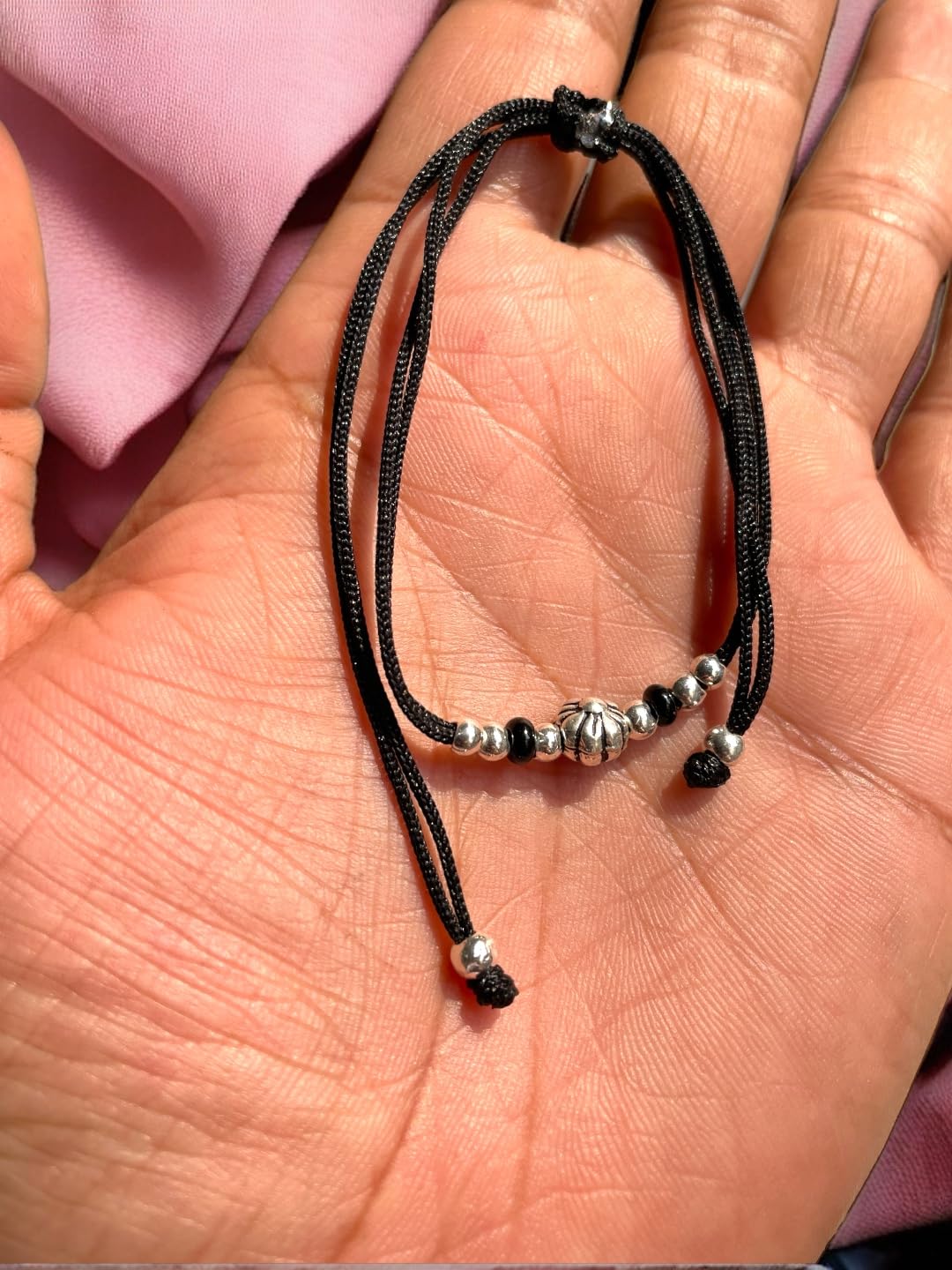 JEWELYAARI ⢠925 Oxidized Silver Black Cottan Thread Anklet Bracelet with Silver Ball for Girls and Women, Nazarbattu/Nazaiya Anklet Bracelet