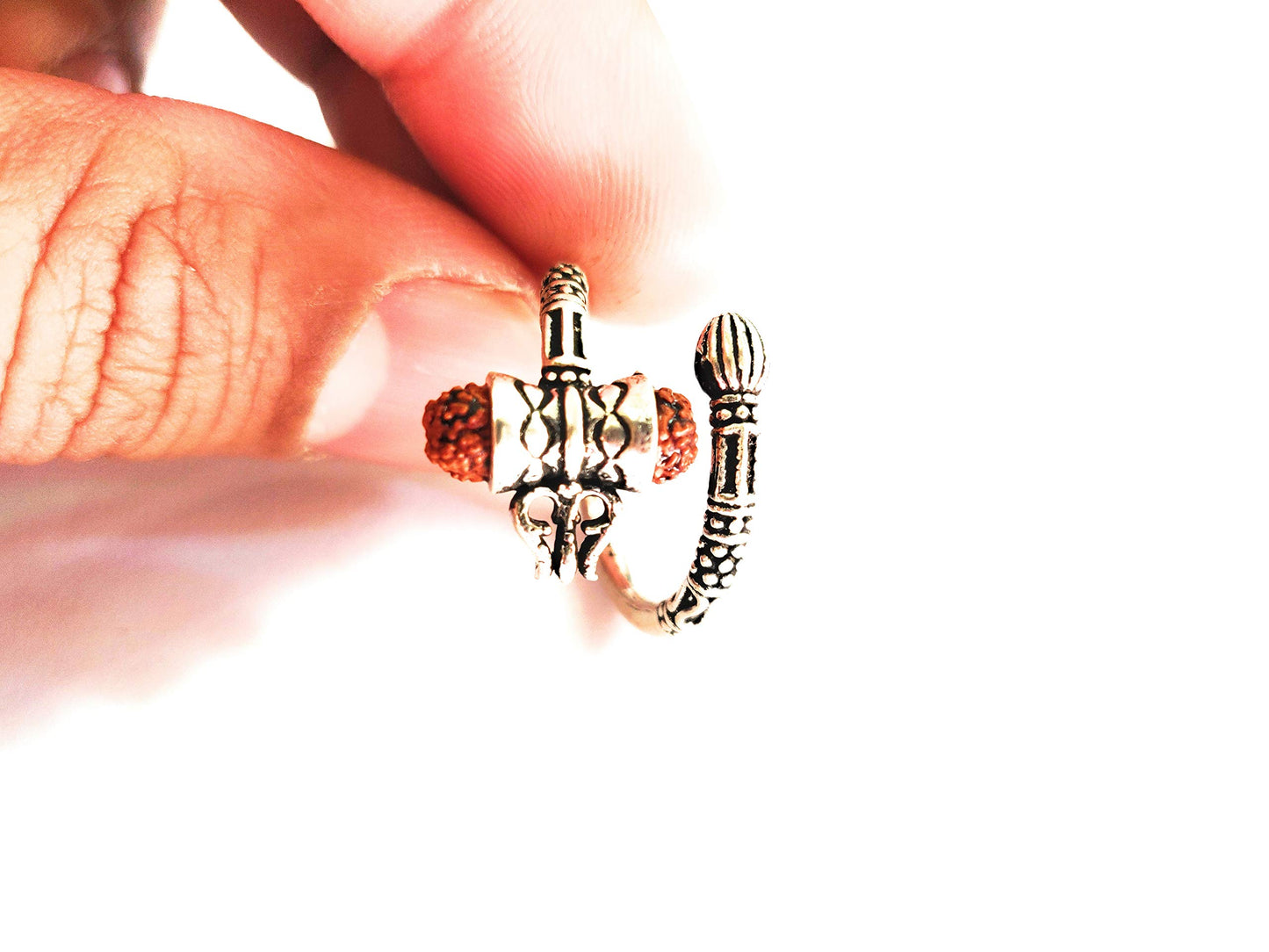 Shubham Jewellers Rehti 925 92.5 Sterling Silver Rudraksha Bahubali Trishool Ring for Men and Boys 9gm - JewelYaari By Shubham Jewellers