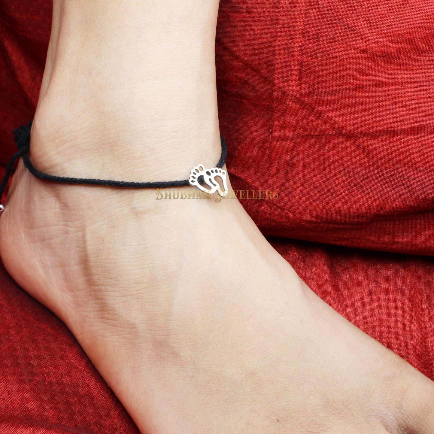 Shubham Jewellers Rehti 925 Oxidised Silver Black Thread Footstep Nazarbattu Nazariya Anklet Bracelet for Girls, Women, and Children with Silver Ghunghroo
