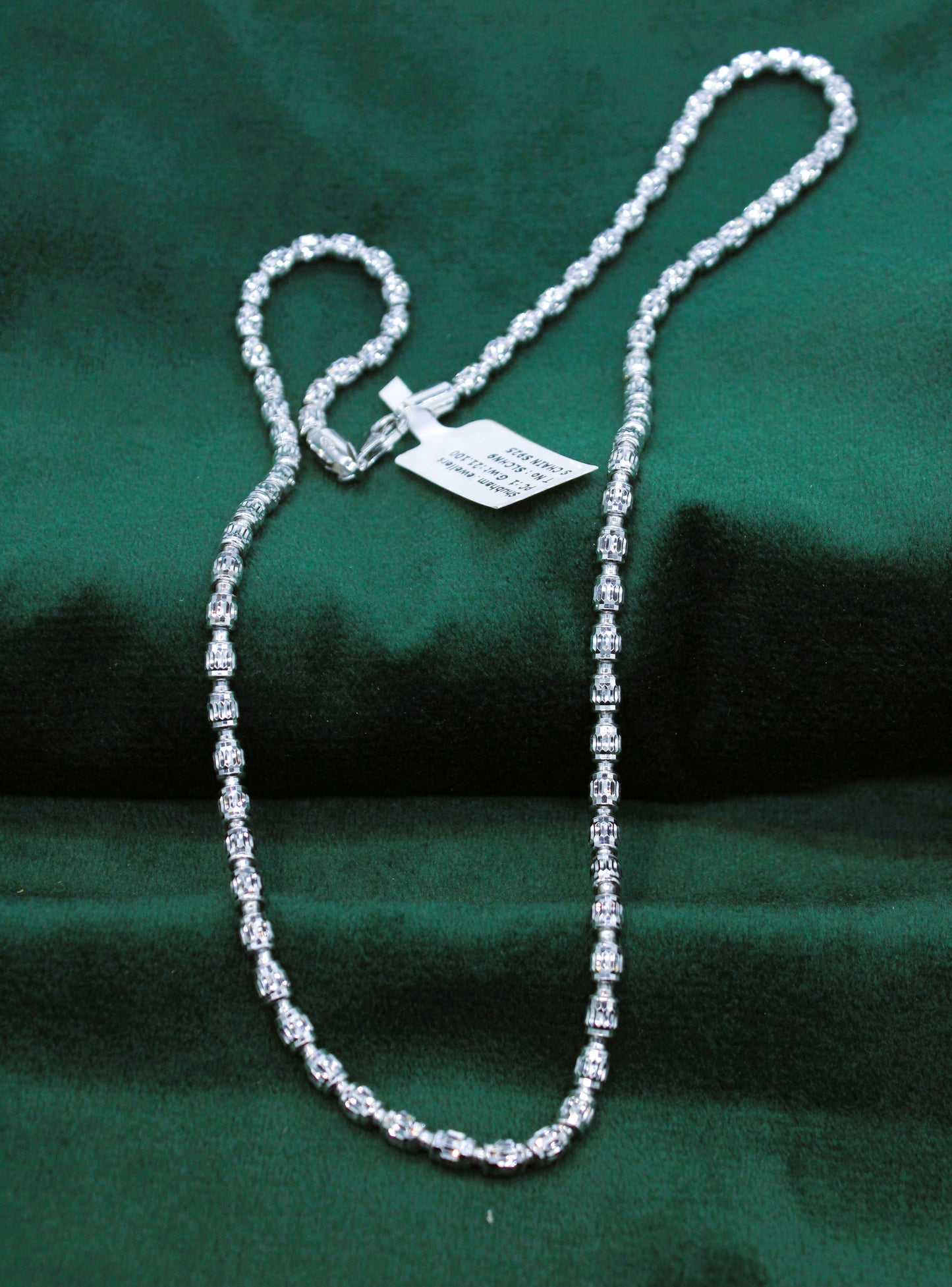925 Sterling Silver CNC Beads Chain – Matar Mala Necklace (22 Inches)