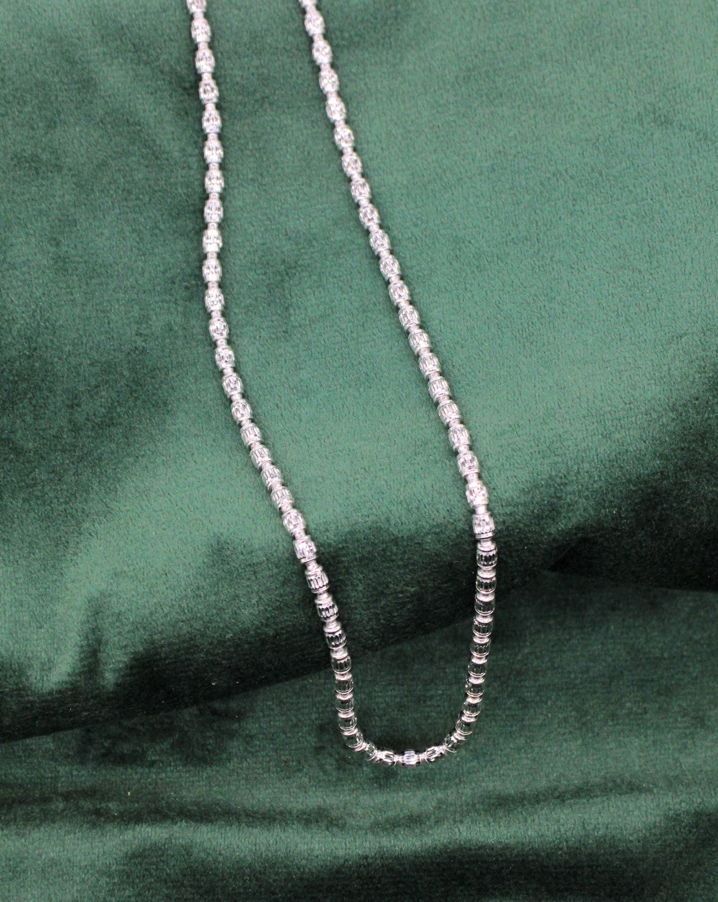 925 Sterling Silver CNC Beads Chain – Matar Mala Necklace (22 Inches)