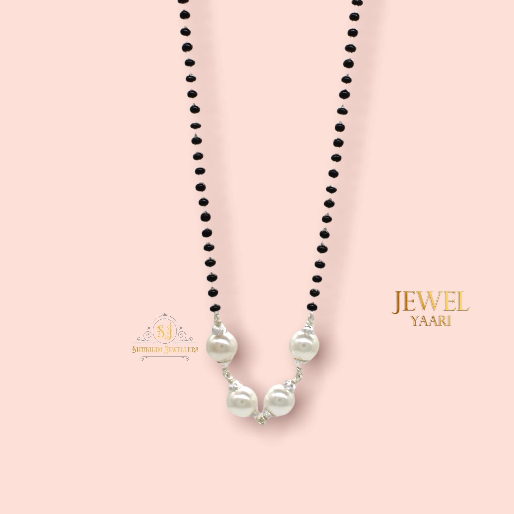 SJ SHUBHAM JEWELLERS™ 925 Sterling Silver Mangalsutra with Pearl & Black Beeds Crystal Chain for Women Studded Mangalsutra Necklace - JewelYaari By Shubham Jewellers