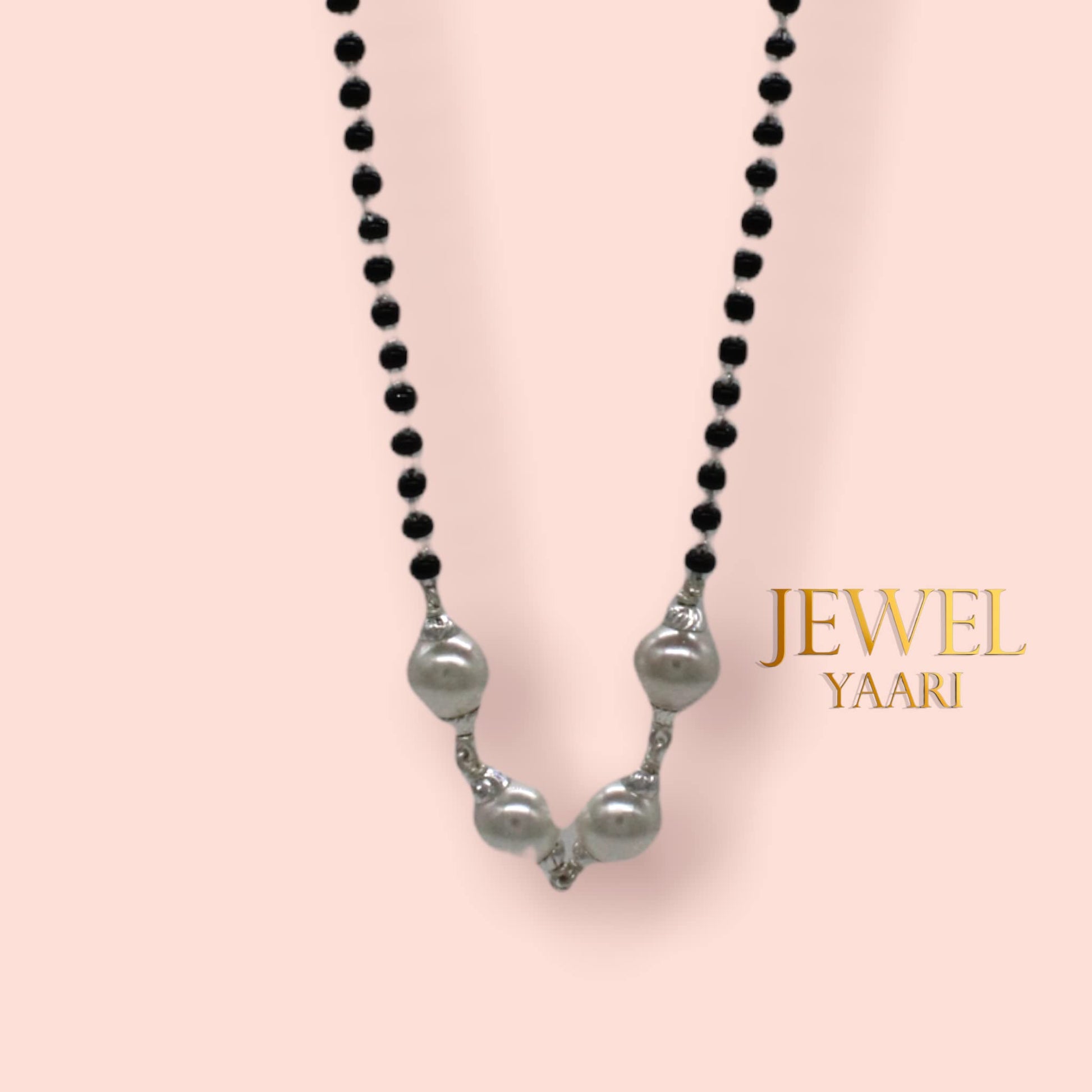 SJ SHUBHAM JEWELLERS™ 925 Sterling Silver Mangalsutra with Pearl & Black Beeds Crystal Chain for Women Studded Mangalsutra Necklace - JewelYaari By Shubham Jewellers